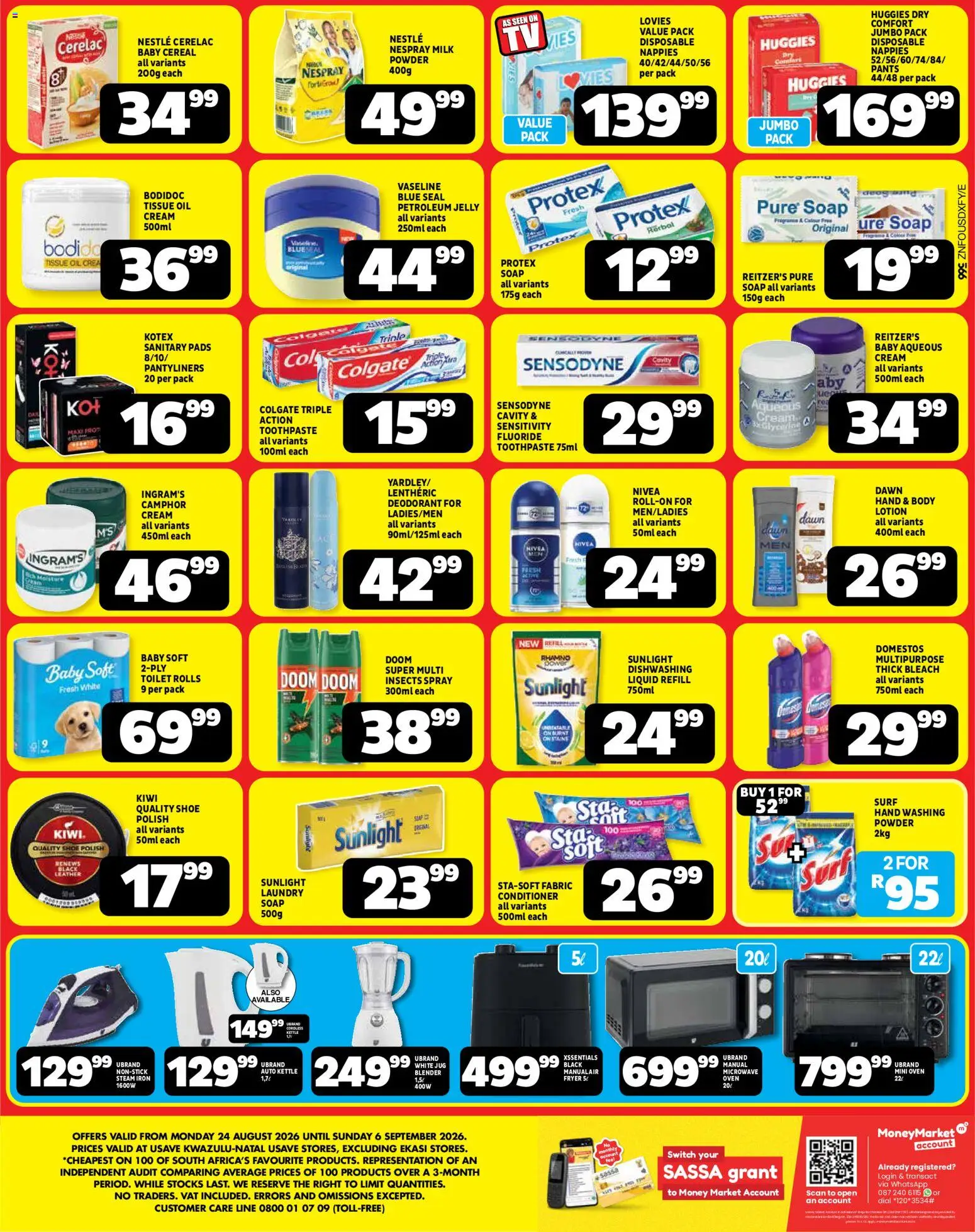 New Usave catalogue – valid from 24/08/2026 | Page: 4 | Products: Iron, Toilet, Cream, Toothpaste