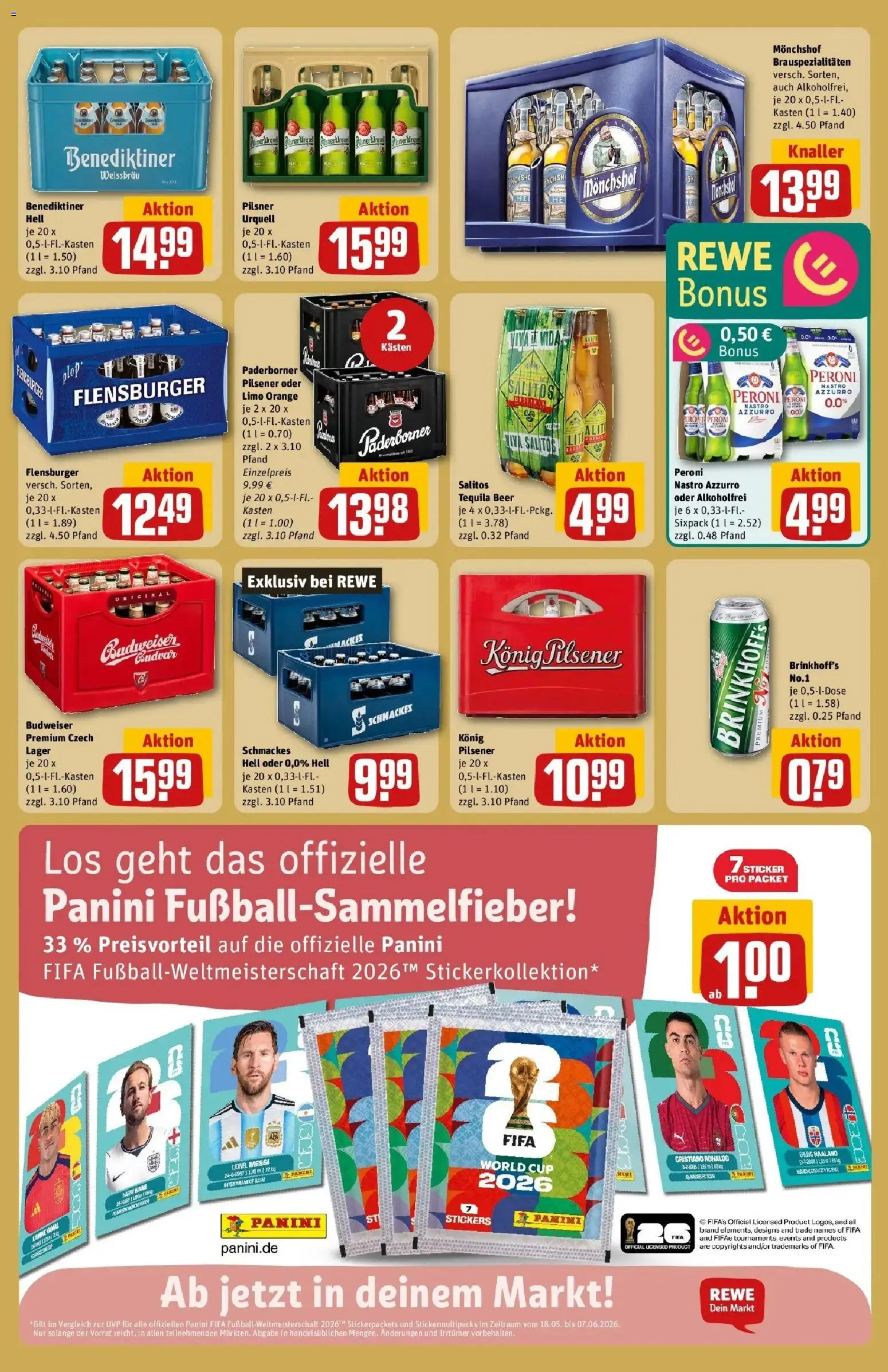 Rewe Prospekt Recklinghausen – gültig ab 17.05.2026 | Seite: 21 | Produkte: Monchshof, Benediktiner hell, Tequila, Budweiser