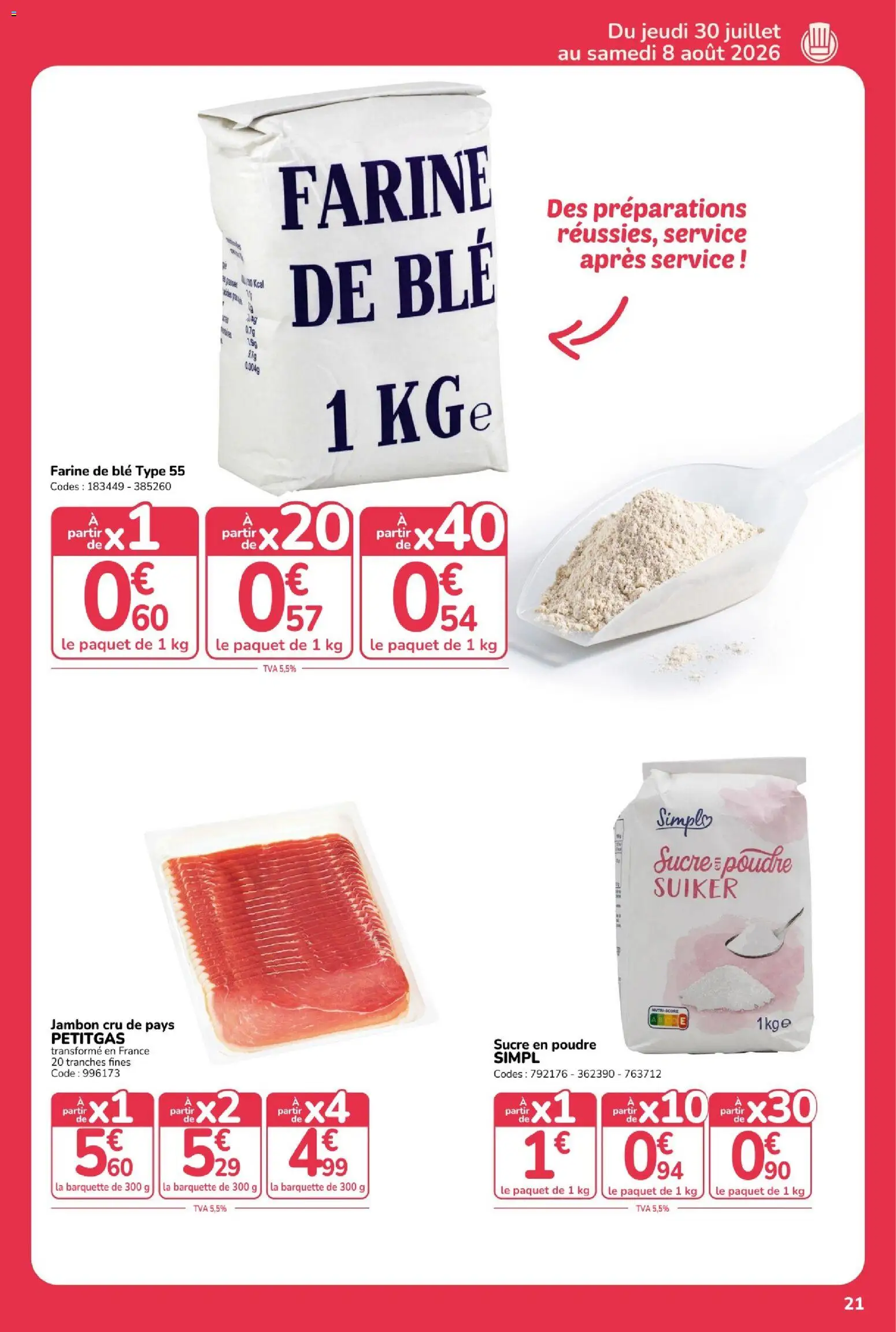 {H1} | Page: 21 | Produits: Farine de ble, Sucre, Jambon Cru, Sucre en poudre