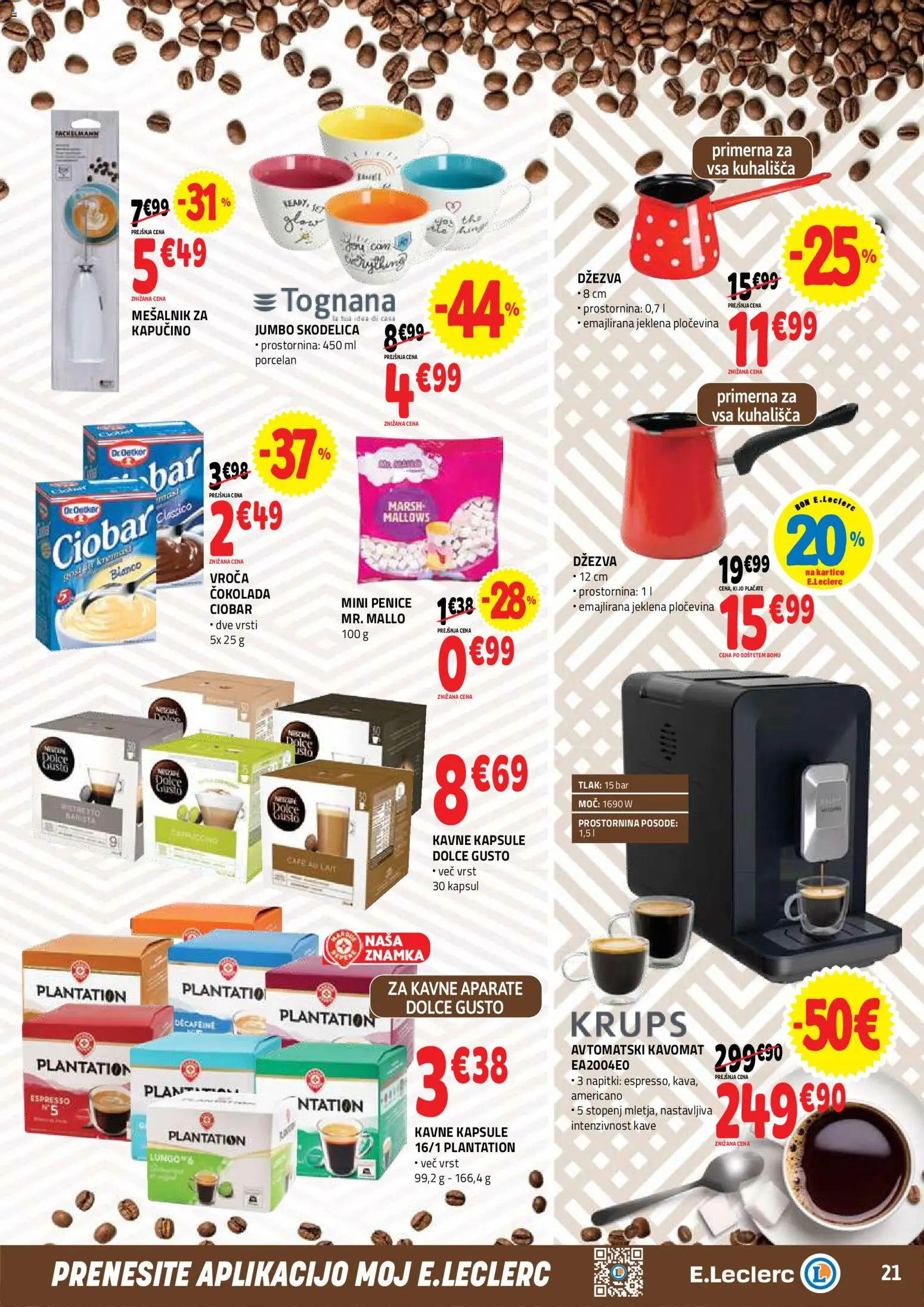 Novi E.leclerc katalog ponudbe – veljaven od 28.10.2026 | Stran: 21 | Izdelki: Skodelica, Napitki, Kapučino, Kavne kapsule