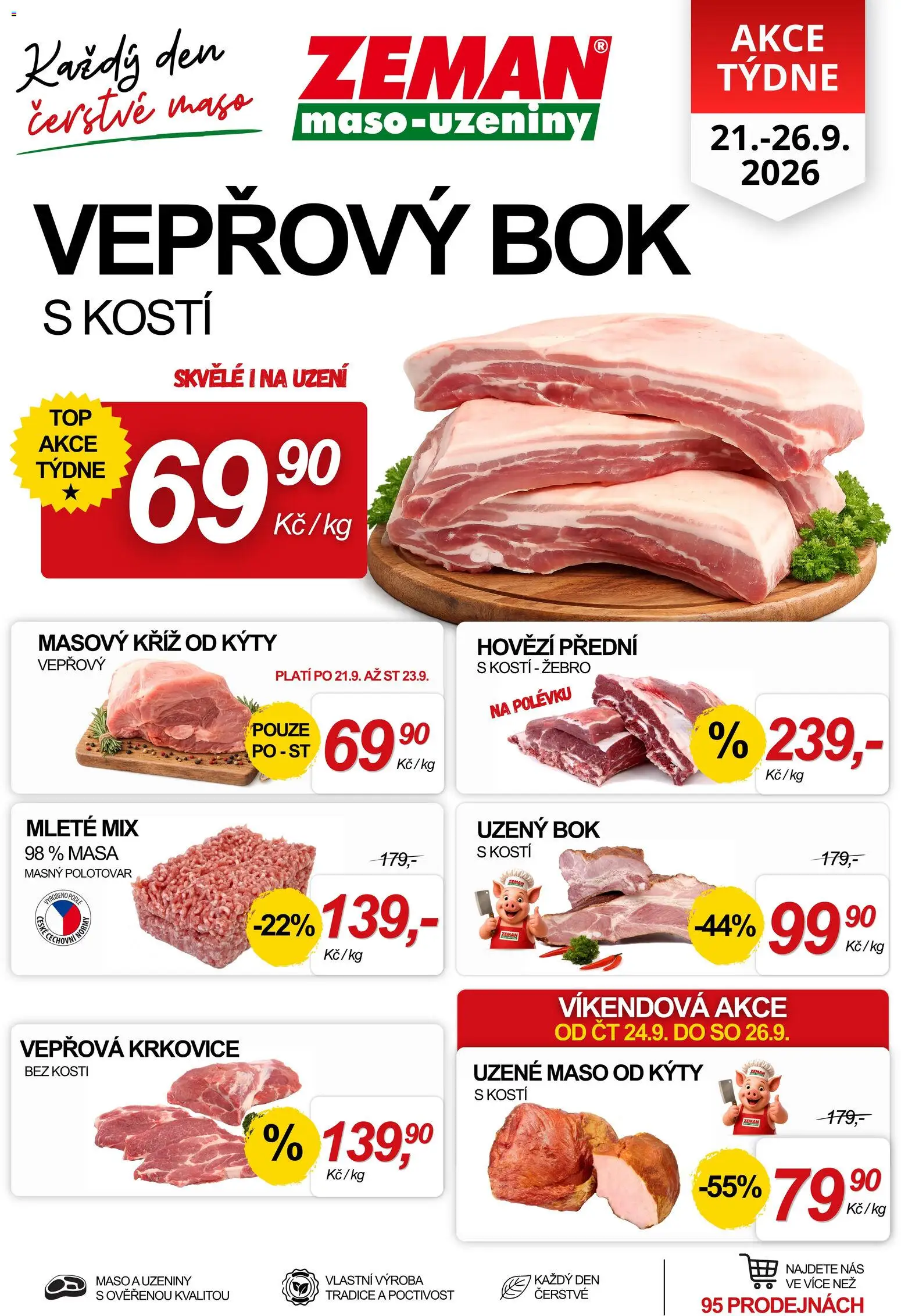 Prodejny Zeman aktuální leták od 21.09.2026 | Strana: 1 | Produkty: Hovězí, Vepřový bok, Krkovice, Vepřová krkovice