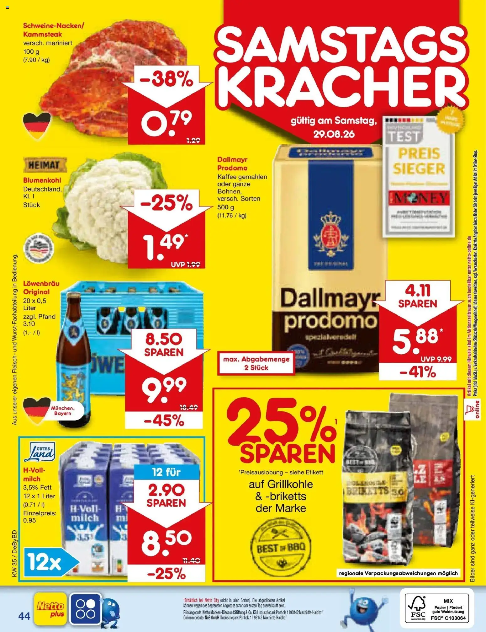 Netto Marken-Discount Prospekt Buttenwiesen – gültig ab 24.08.2026 | Seite: 58 | Produkte: Milch 3,5%, Bilder, Dallmayr, Blumenkohl