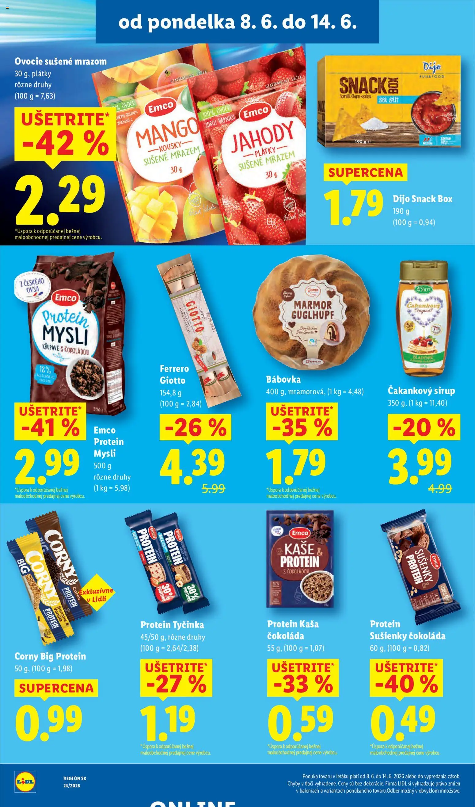 Nové Lidl akcie – leták je platný od 08.06.2026 | Strana: 30 | Produkty: Čakankový sirup, Jahody, Mango, Ovocie