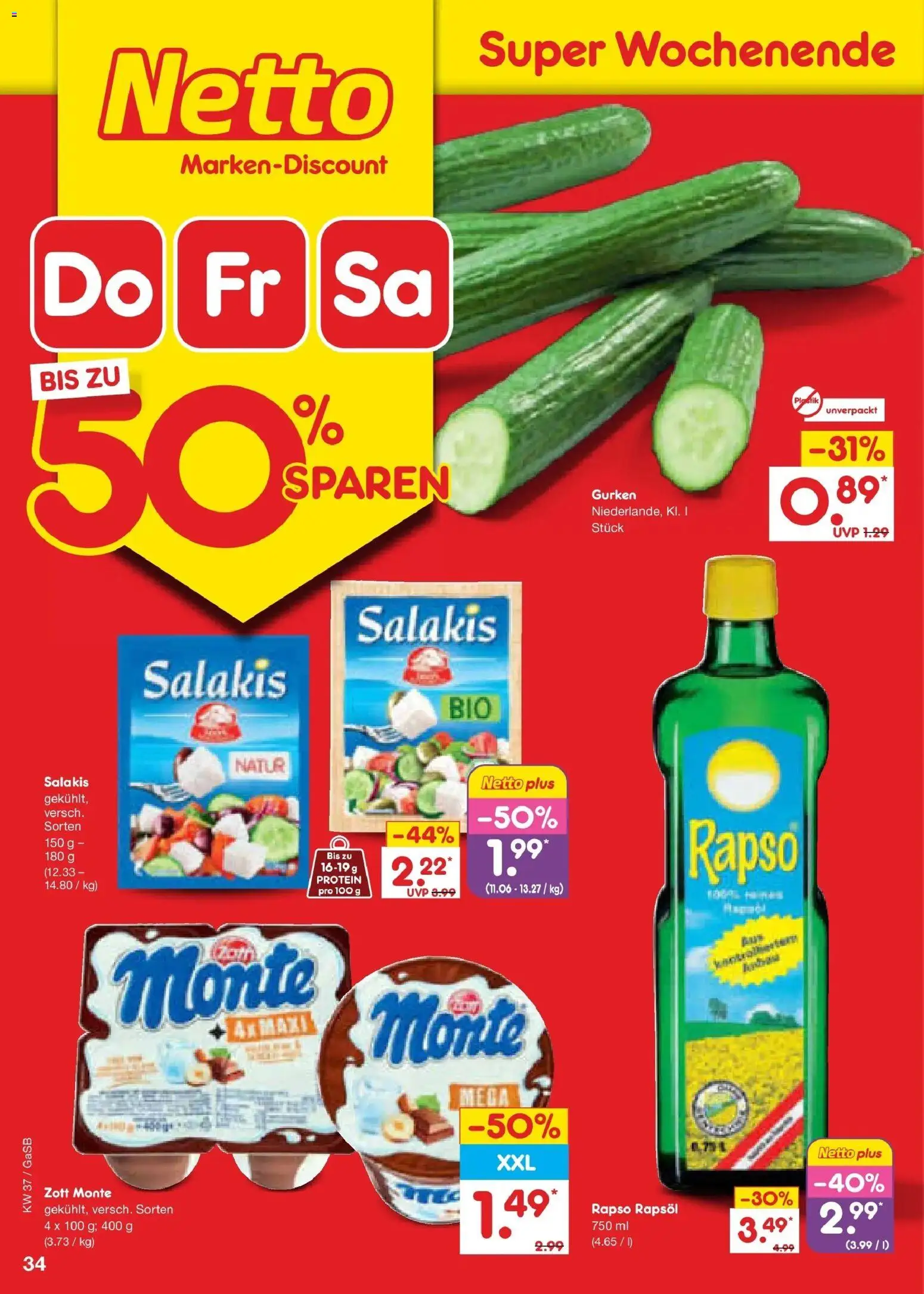 Netto Marken-Discount Prospekt Oldenburg – gültig ab 07.09.2026 | Seite: 50 | Produkte: Rapsöl, Salakis, Gurken, Rapso rapsol
