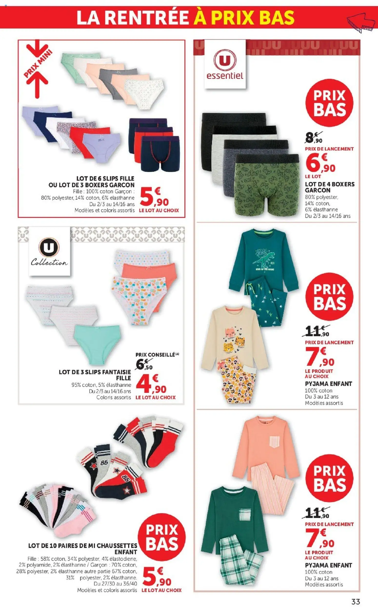{H1} | Page: 33 | Produits: Coton, Boxers, Chaussettes enfant, Pyjama