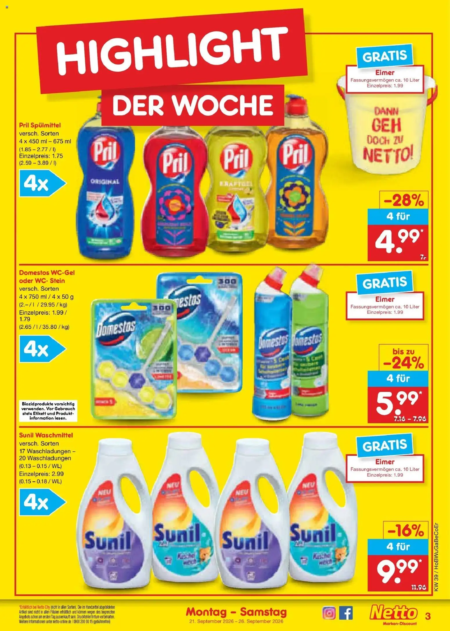 Netto Marken-Discount Prospekt Naumburg – gültig ab 21.09.2026 | Seite: 3 | Produkte: Waschmittel, WC Stein, Pril