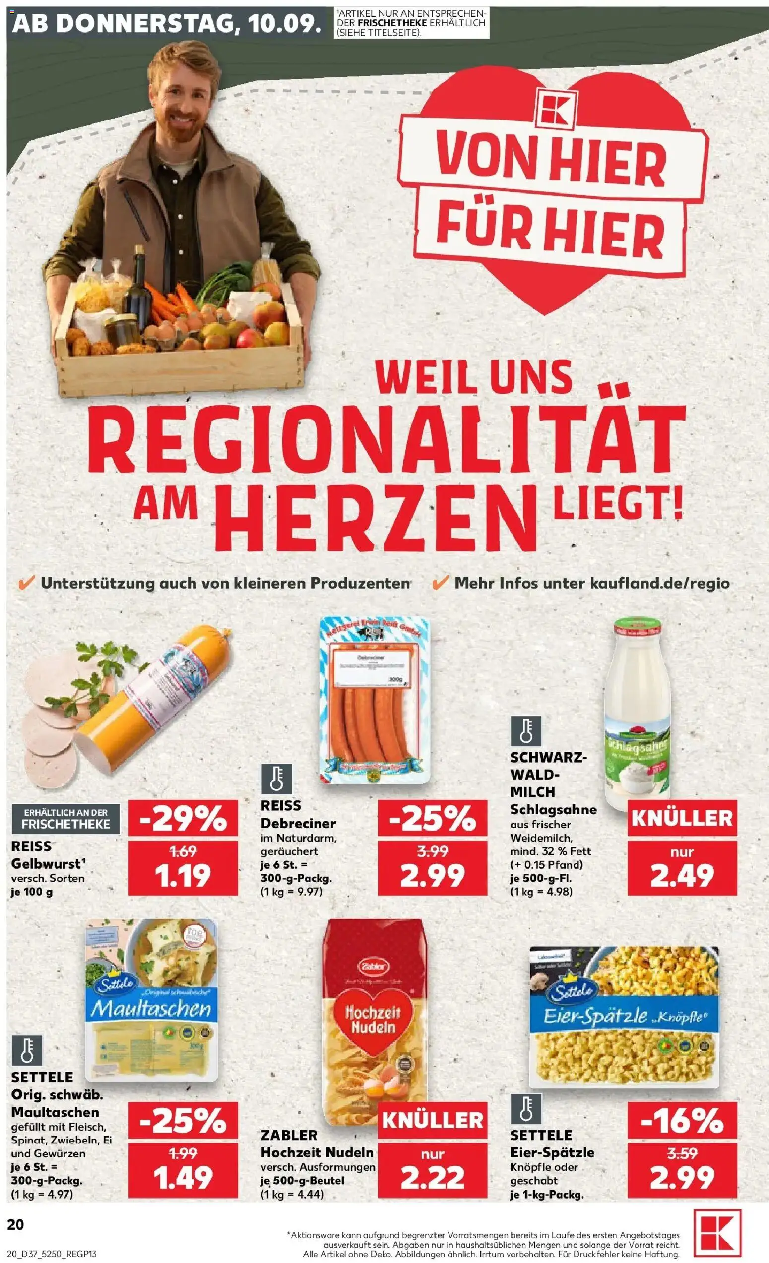 Prospekt Kaufland ab 10.09.2026 » Angebote Online zum Blättern | Seite: 20 | Produkte: Schlagsahne, Milch, Nudeln, Maultaschen