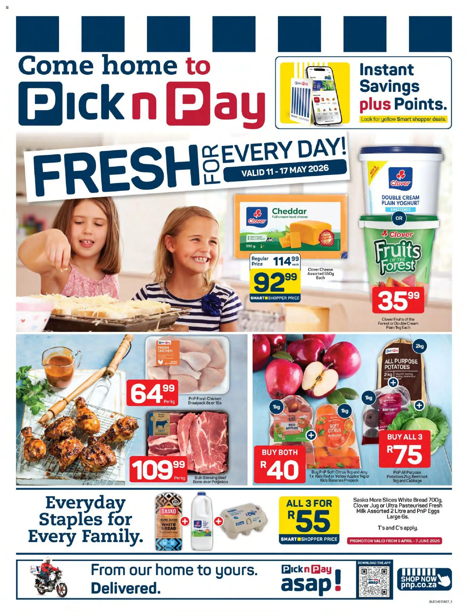 New Pick n Pay catalogue – valid from 11.05.2026 | Page: 1 | Products: Yoghurt, Eggs, Bread, Beef