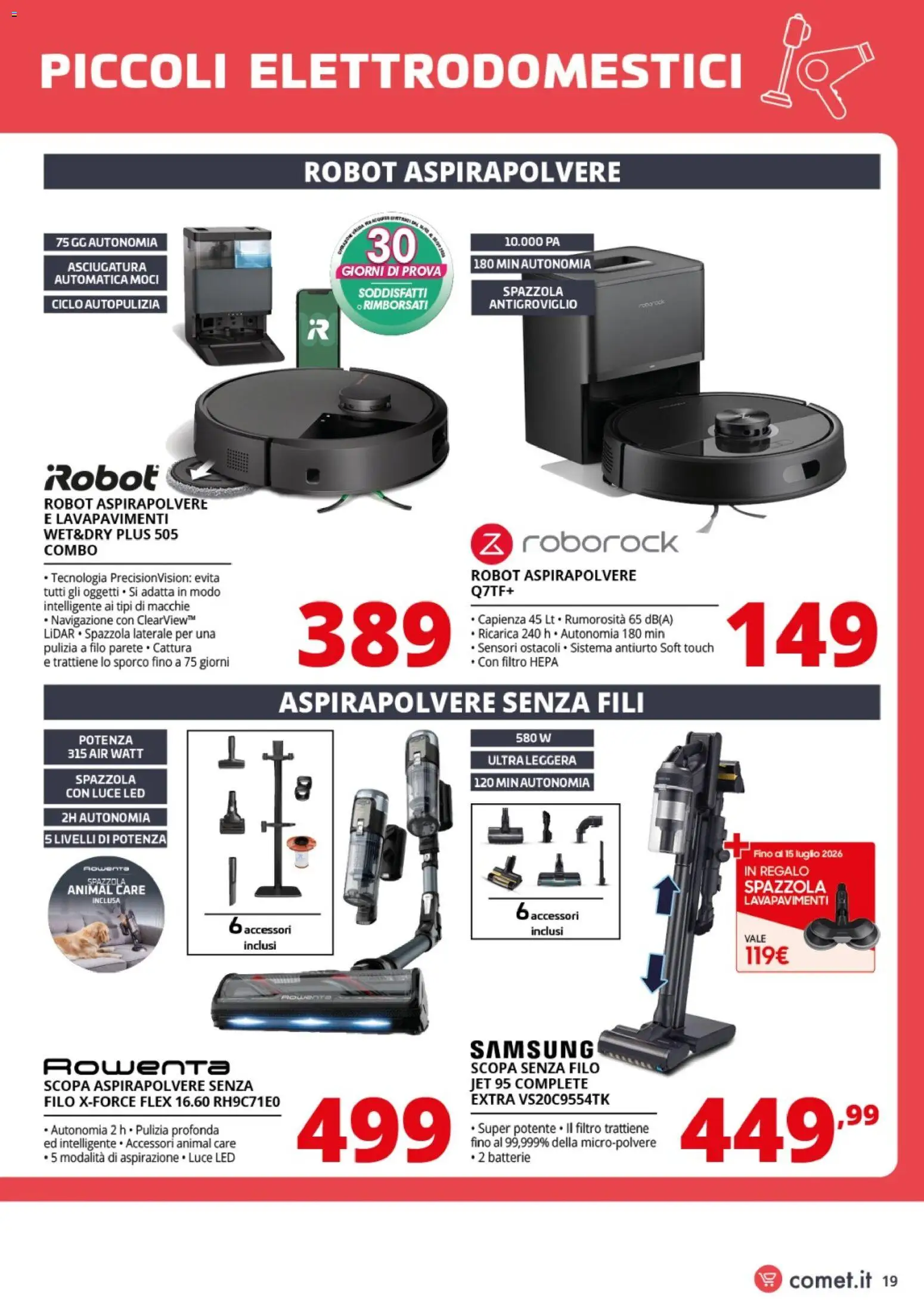 Volantino Comet del 03/07/2026 | Pagina: 19 | Prodotti: Scopa, Robot, Batterie, Samsung