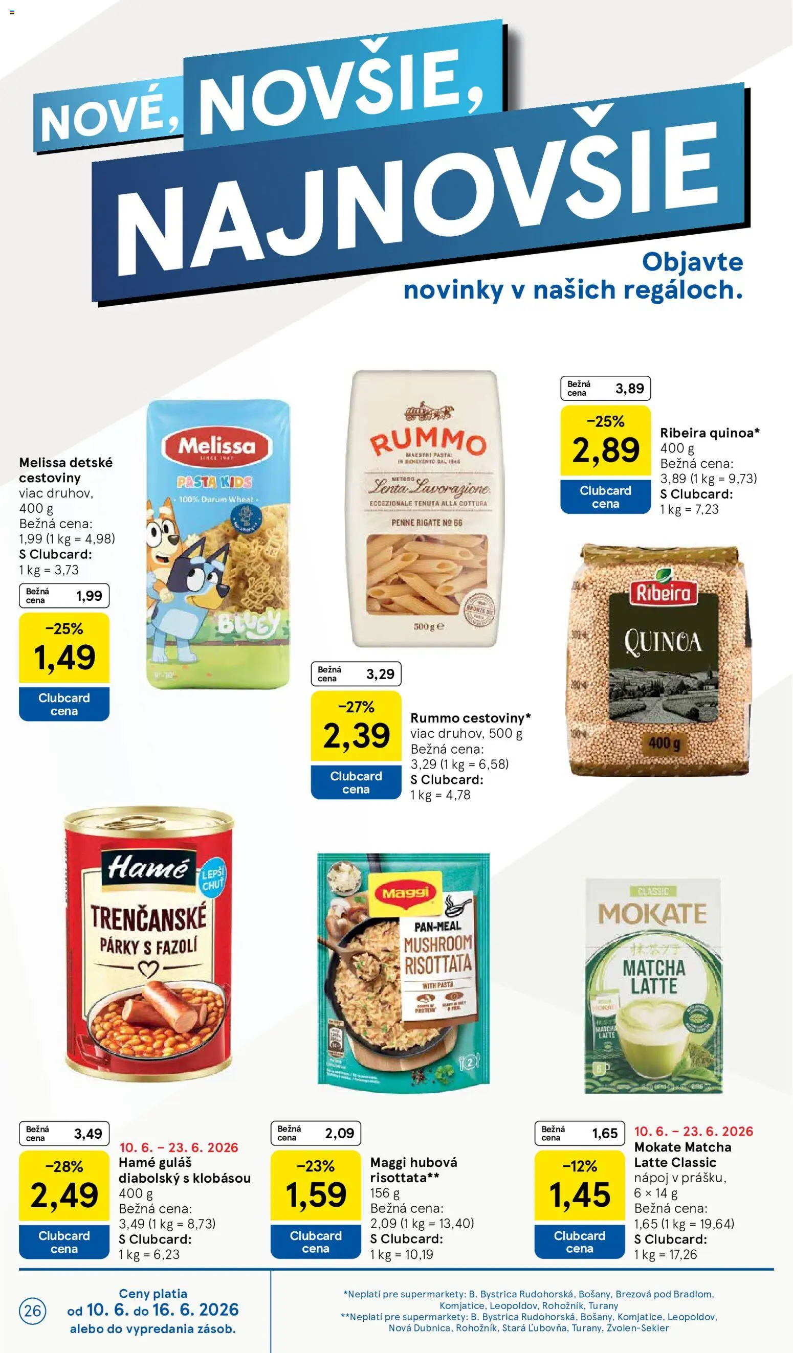Nové Tesco akcie – leták je platný od 10.06.2026 | Strana: 26 | Produkty: Penne, Cestoviny, Párky