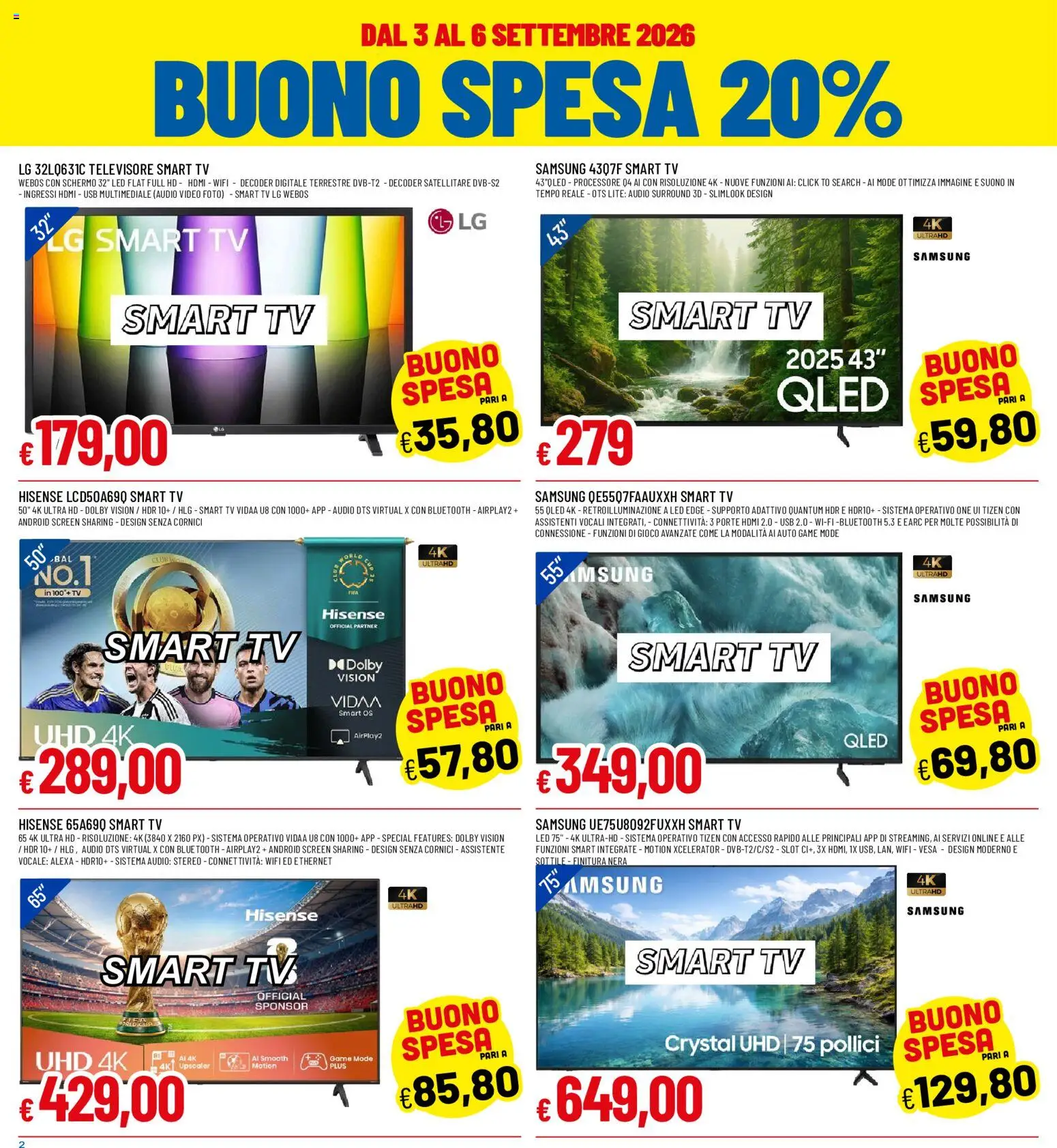 Volantino Galassia del 03/09/2026 | Pagina: 2 | Prodotti: smart TV, TV, Video, Samsung