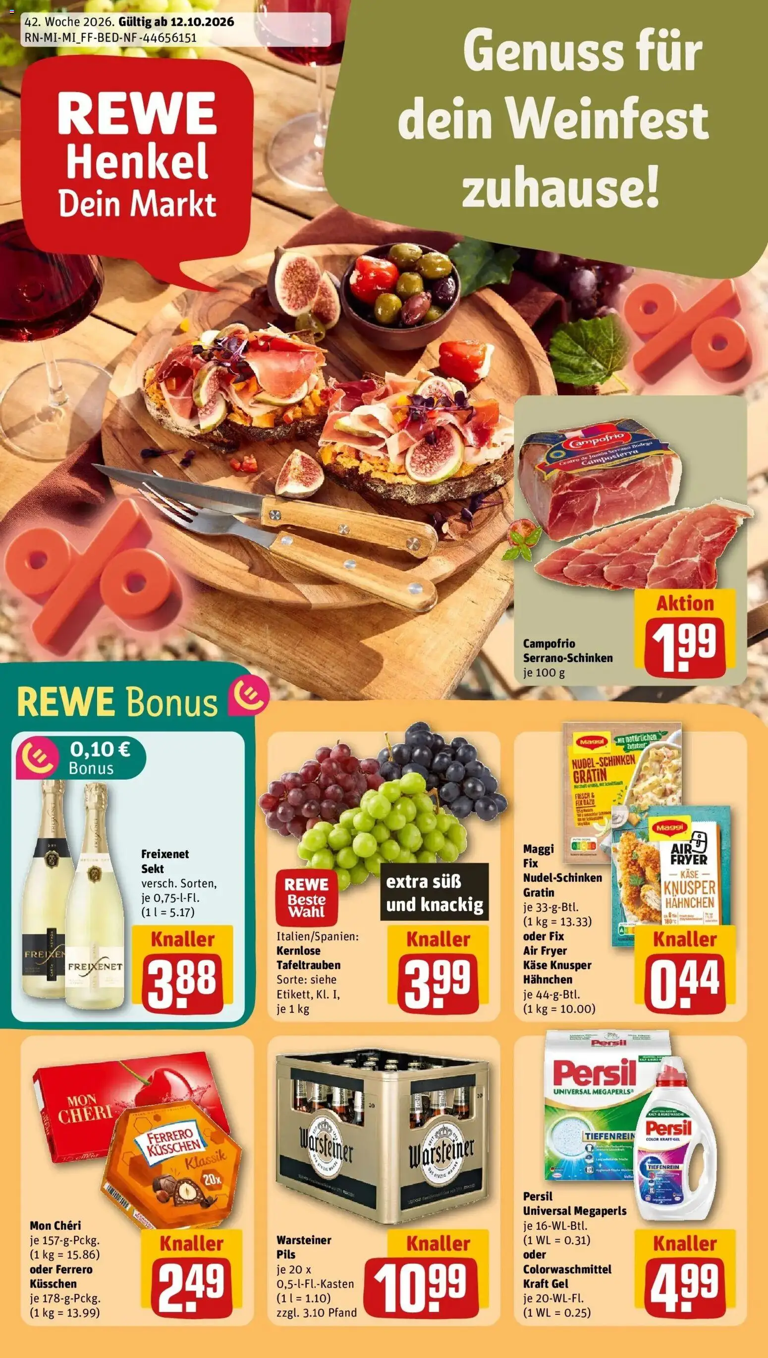 REWE Prospekt ab 12.10.2026 zum Blättern » Angebote | Seite: 1 | Produkte: Hahnchen, Freixenet, Persil, Mon cheri