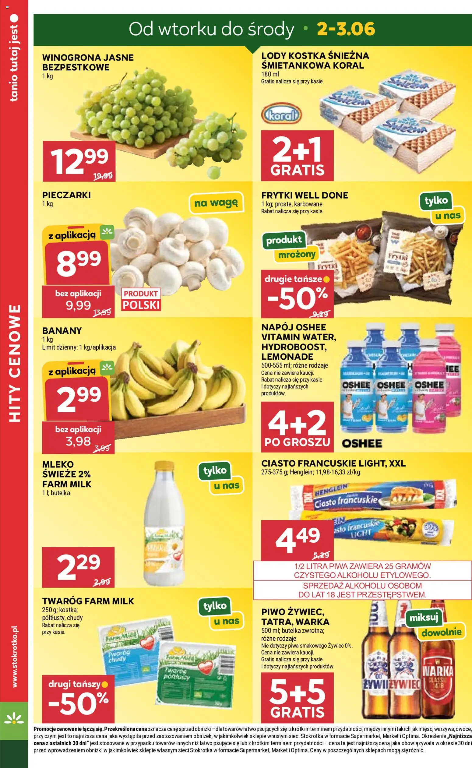 Stokrotka gazetka od 02.06.2026 | Strona: 2 | Produkty: Winogrona, Piwo, Twaróg, Lody