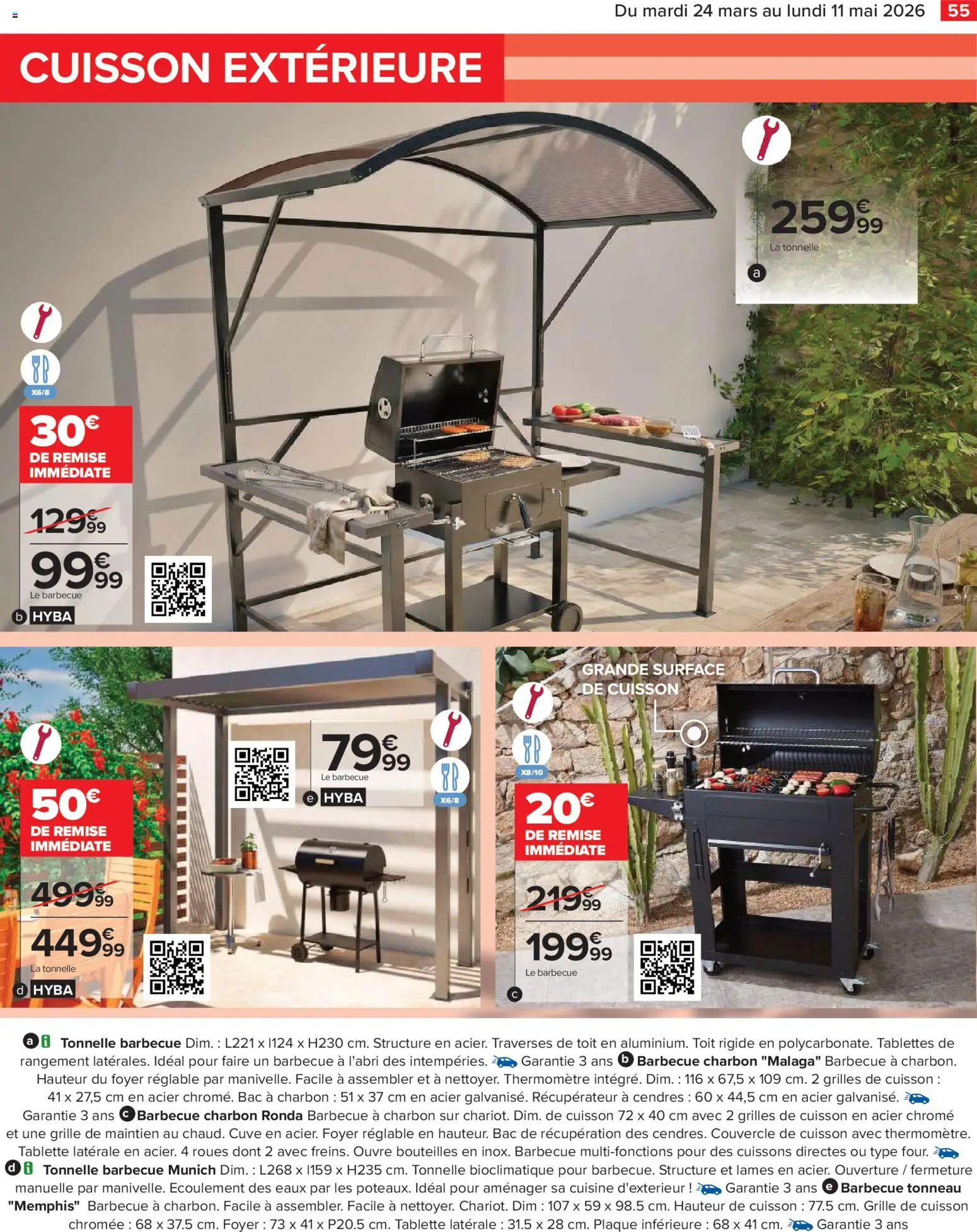 {H1} | Page: 55 | Produits: Barbecue, Barbecue charbon, Tonnelle, Grille de cuisson