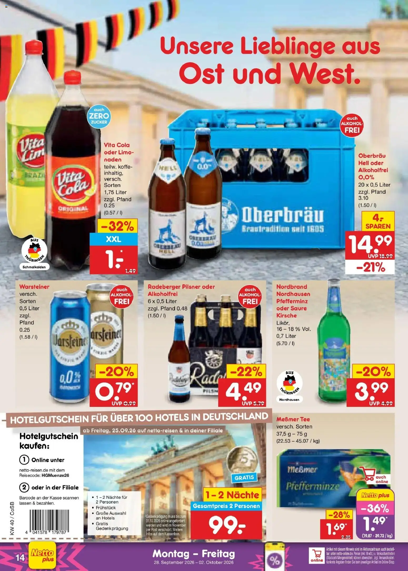 Netto Marken-Discount Prospekt Leipzig – gültig ab 28.09.2026 | Seite: 20 | Produkte: Cola, Alkohol, Zucker, Warsteiner