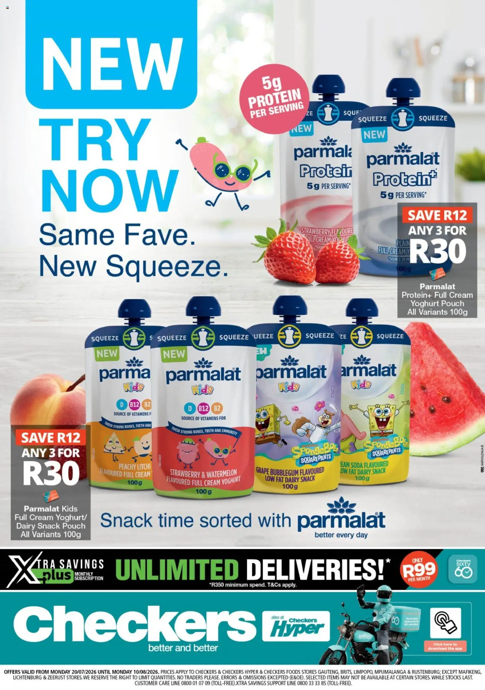 New Checkers catalogue – valid from 20/07/2026 | Page: 1 | Products: Yoghurt, Detergente líquido, Vitamins, Cream