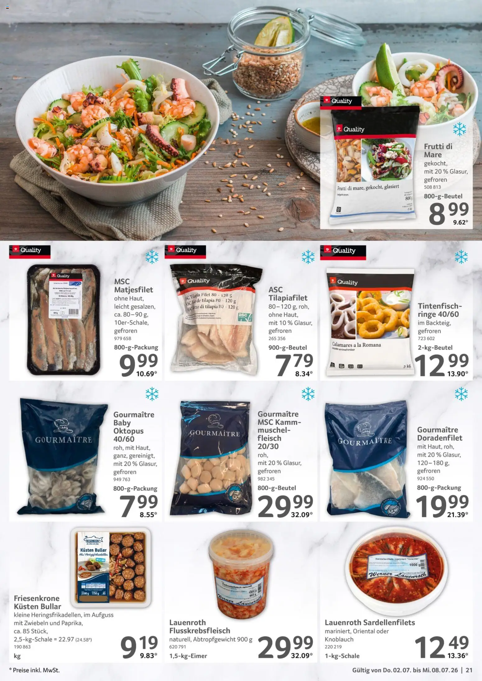 Selgros Prospekt – gültig ab 02.07.2026 | Seite: 21 | Produkte: Tintenfisch, Zwiebeln, Knoblauch, Fleisch
