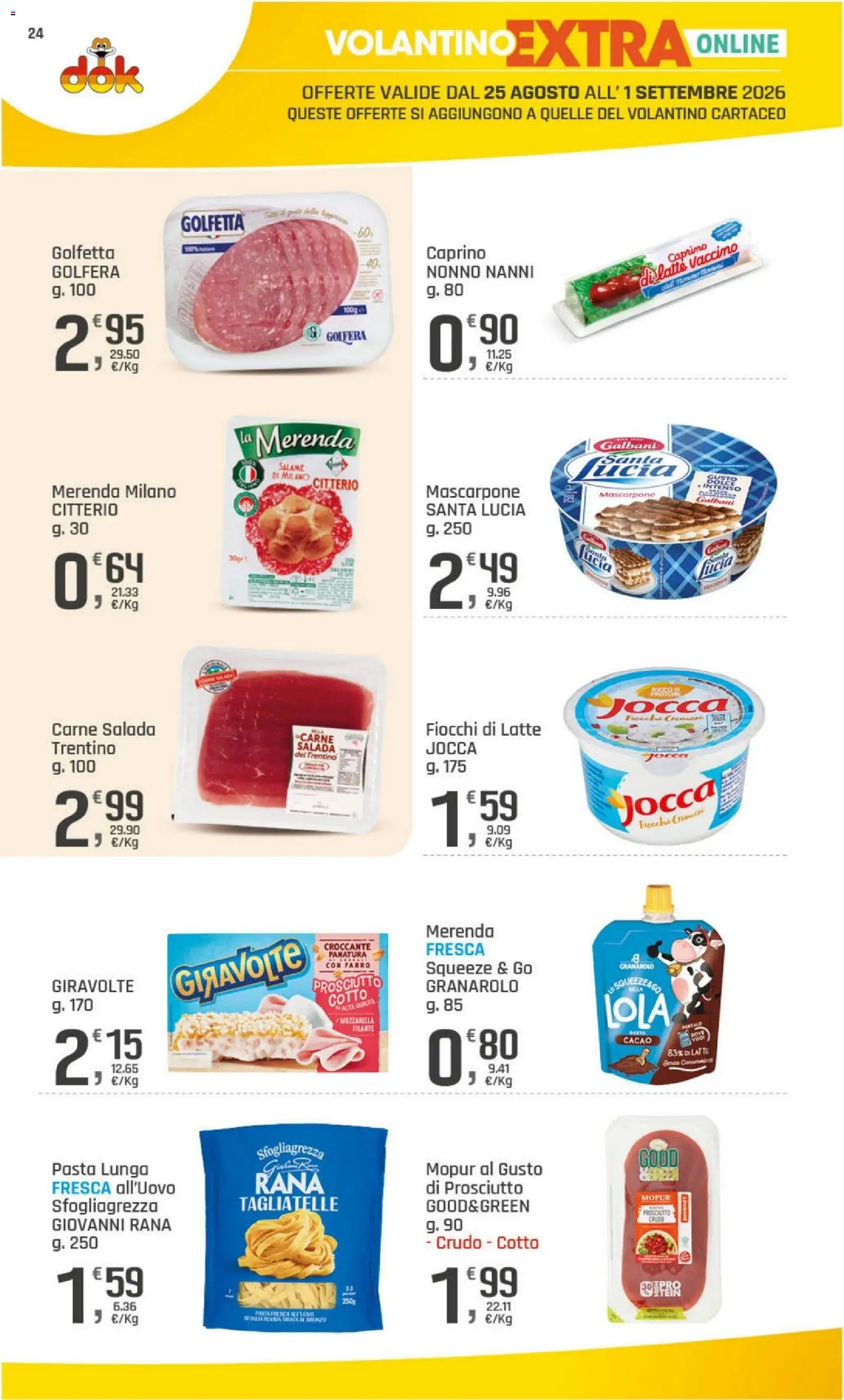 Volantino DOK del 20/08/2026 | Pagina: 24 | Prodotti: Tagliatelle, Pasta, Dolci, Cacao