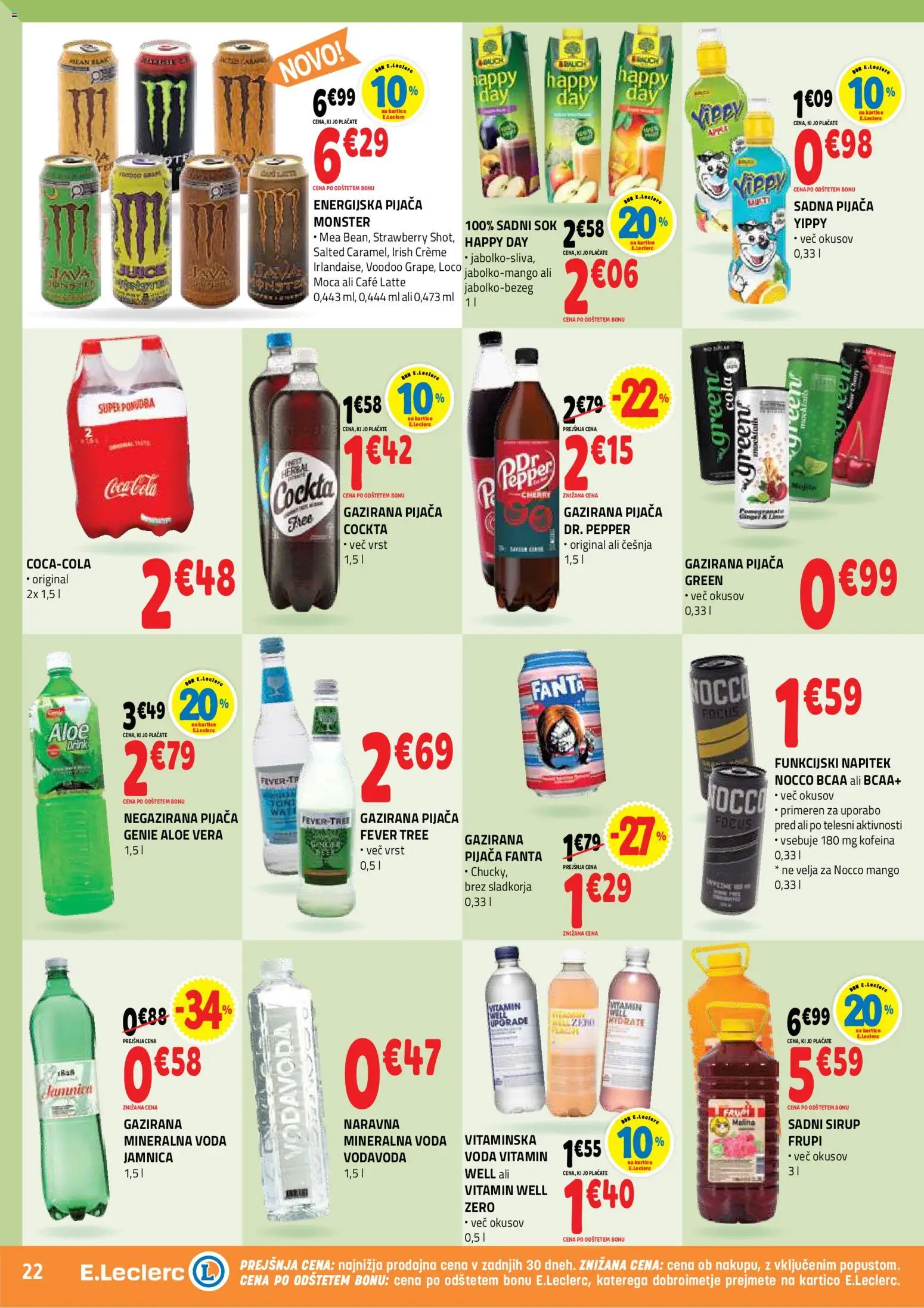 Novi E.leclerc katalog ponudbe – veljaven od 26.08.2026 | Stran: 22 | Izdelki: Sirup, Fanta, Sok, Mango