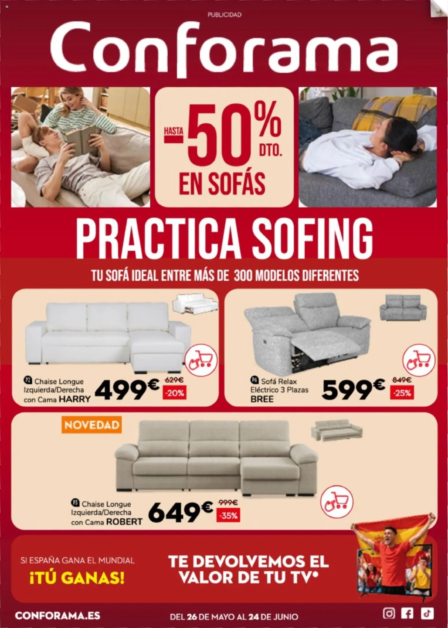 Conforama Practica Sofing │ válido desde el 26.05.2026 | Página: 1 | Productos: Té, Cama, Sofá