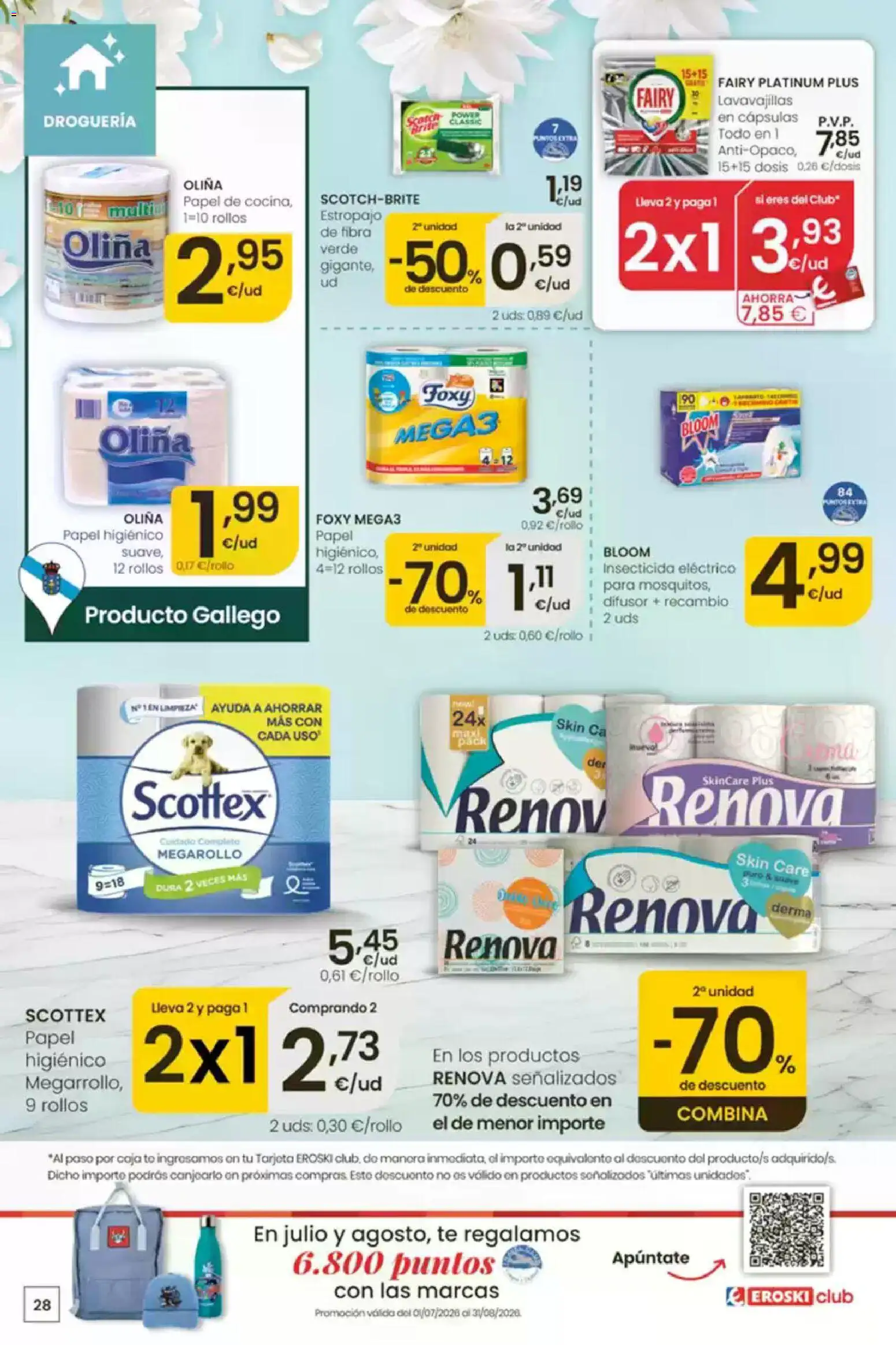 Eroski Ofertones de verano │ válido desde el 16/07/2026 | Página: 28 | Productos: Papel higienico, Té, Lavavajillas, Caja