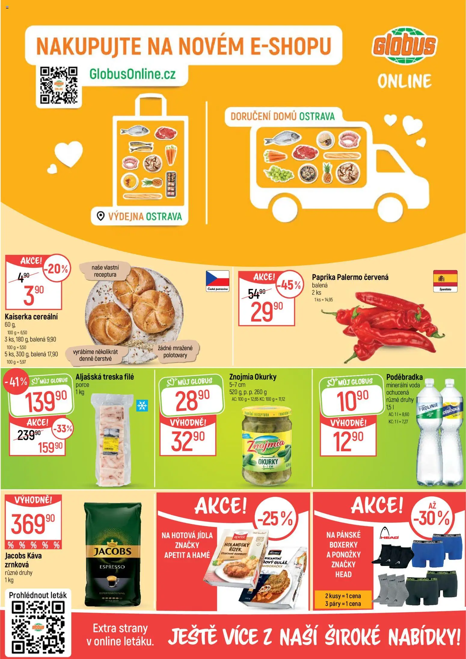 Globus leták - Ostrava od 06.05.2026 | Strana: 2 | Produkty: Kaiserka, Ponožky, Káva, Hotová jídla