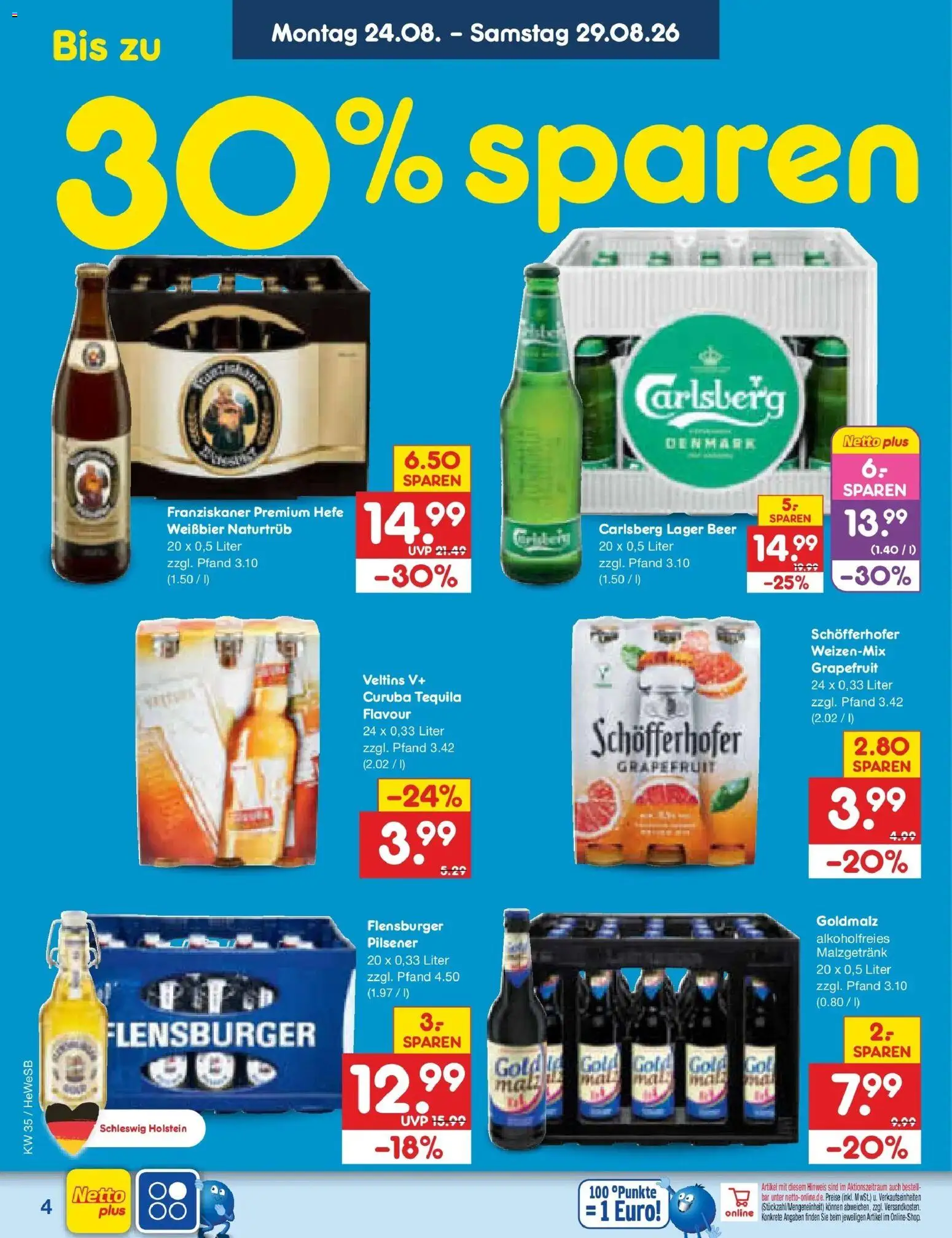 Netto Marken-Discount Prospekt Hamburg (ab 24.08.2026) » Angebote | Seite: 4 | Produkte: Carlsberg, Weißbier, Tequila, Veltins