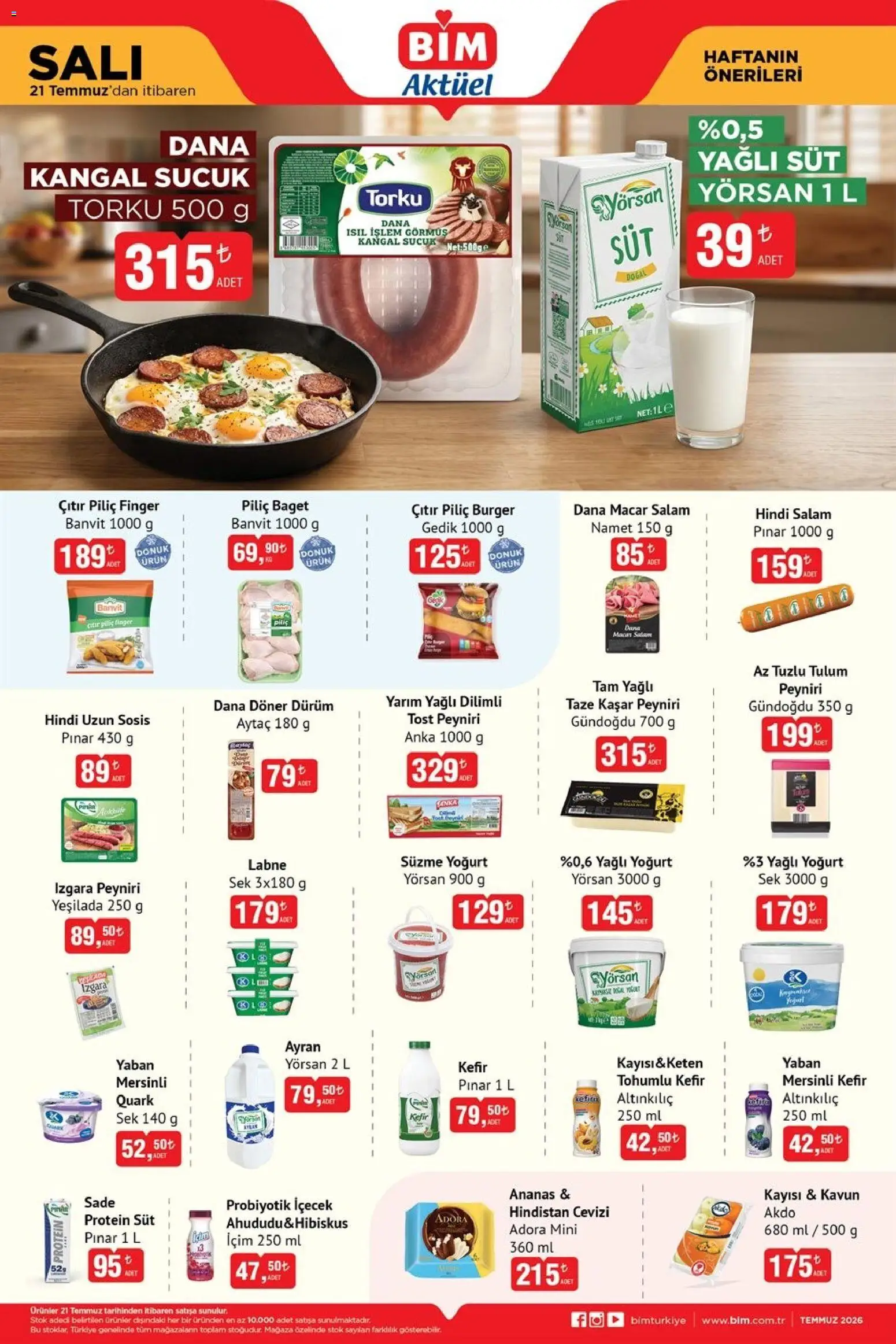 BİM - Katalog Salı - 21 Temmuz 2026 tarihinden itibaren geçerlidir | Sayfa: 2 | Ürünler: Kefir, Salam, Ananas, Izgara