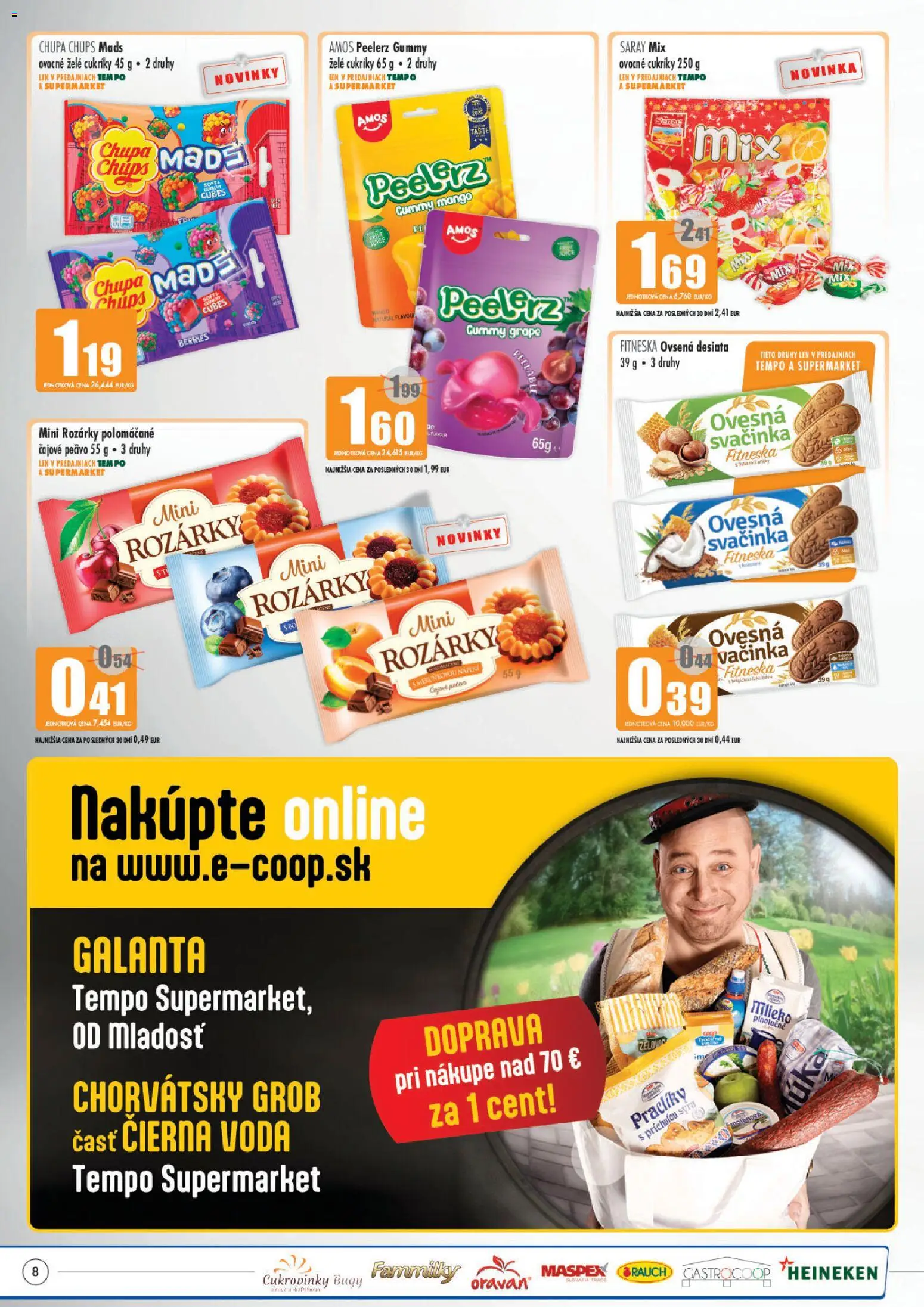Nové COOP Jednota akcie – leták je platný od 03.09.2026 | Strana: 8 | Produkty: Cukríky, Heineken, Mango, Pečivo