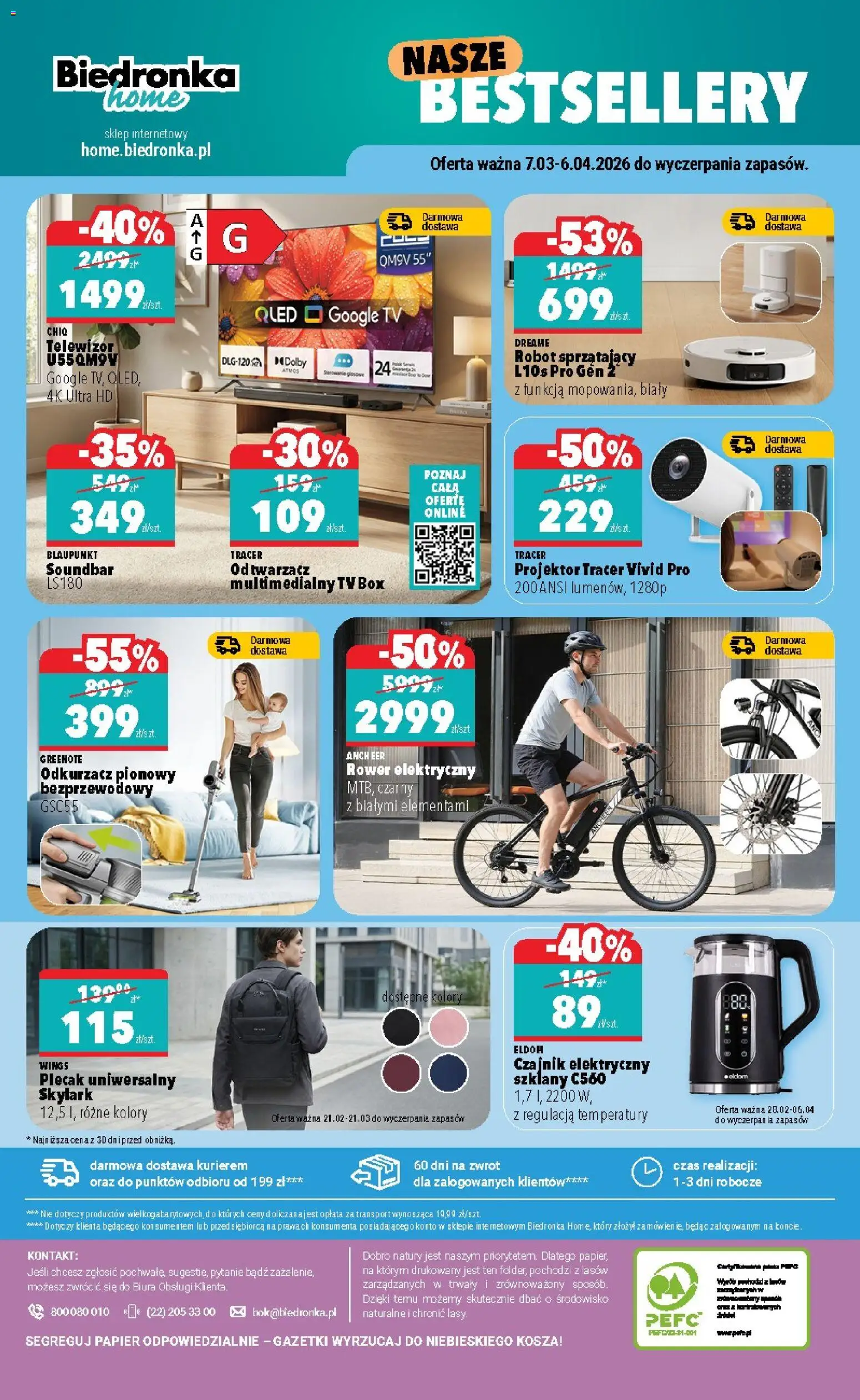 Biedronka gazetka - Home od 07.03.2026 | Strona: 6 | Produkty: Telewizor, Rower, Soundbar, Robot sprzątający