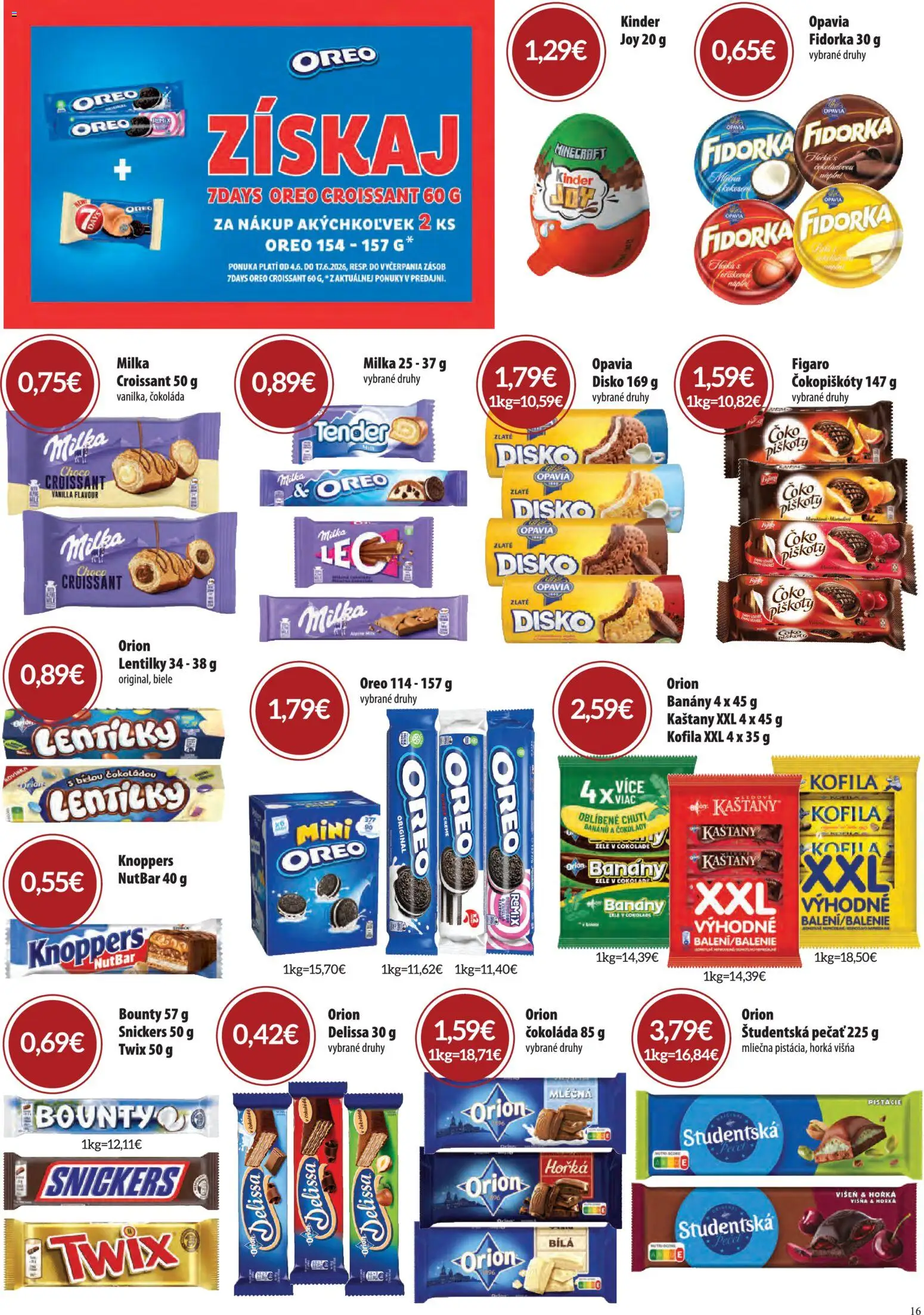 Nové CBA Verex akcie – leták je platný od 04.06.2026 | Strana: 16 | Produkty: Piškóty, Croissant, Čokoláda, Oreo