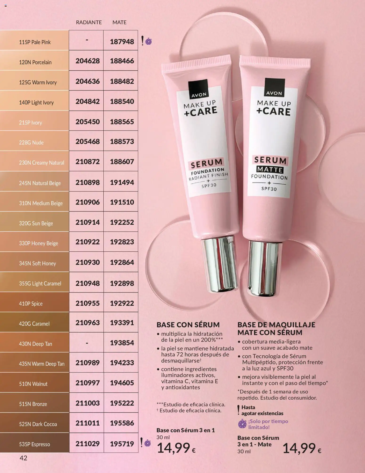 Catálogo AVON campaña 6 │ válido desde el 01.06.2026 | Página: 42 | Productos: Maquillaje, Κρεμάστρα, Sérum, Base de maquillaje
