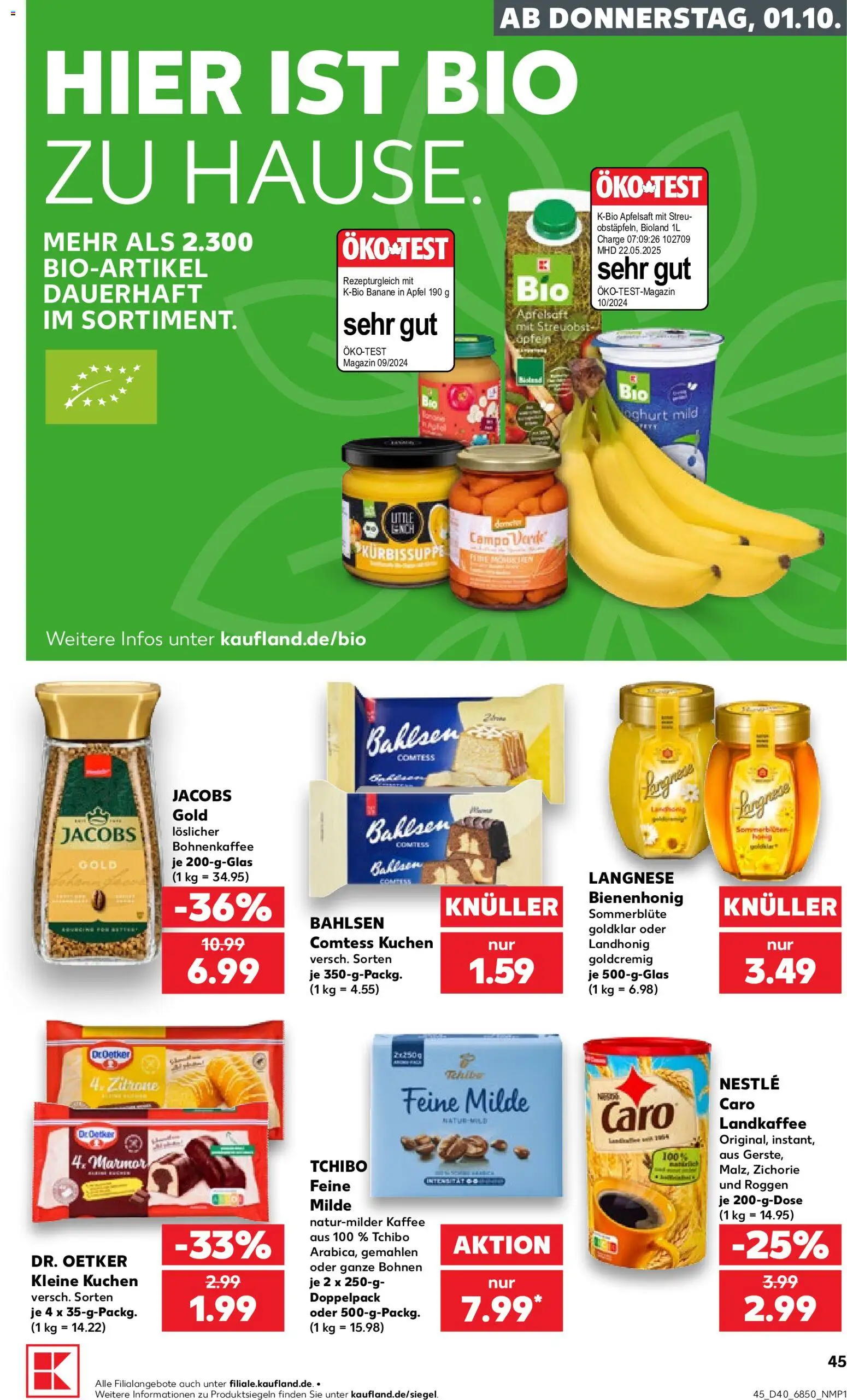 Kaufland Německo leták od 01.10.2026 | Strana: 45 | Produkty: Test, Jacobs Gold, Jacobs, Caro