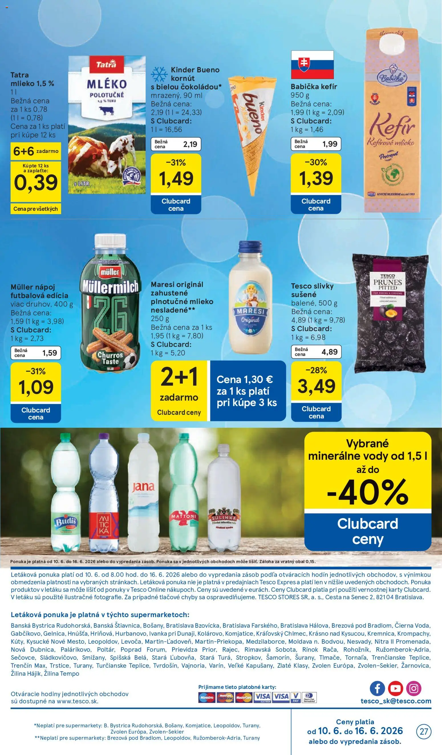 Nové Tesco akcie – leták je platný od 10.06.2026 | Strana: 27 | Produkty: Hodiny, Kinder, Sulinka, Slivky