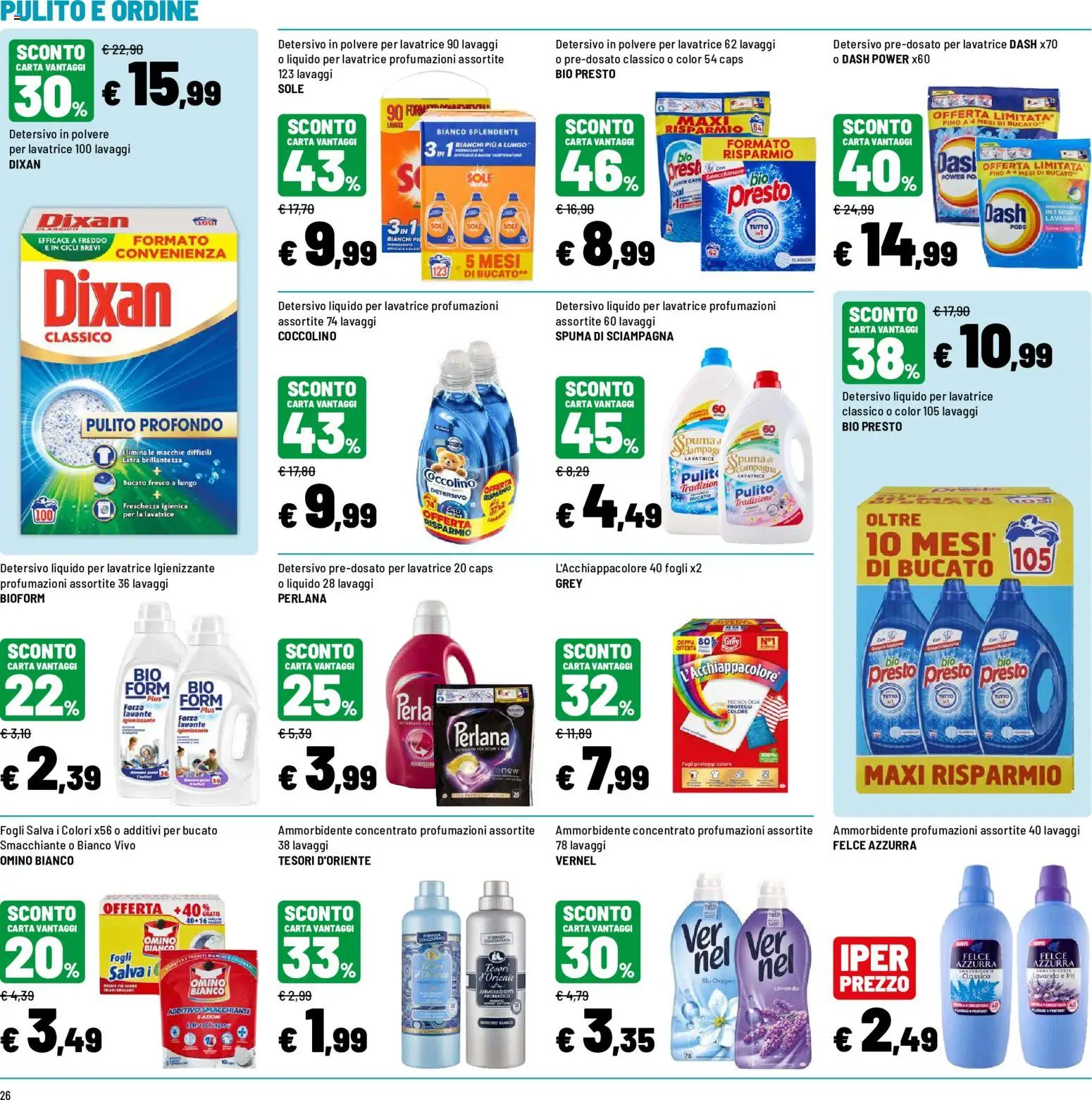 Volantino Iper del 30/07/2026 | Pagina: 26 | Prodotti: Detersivo in polvere, Ammorbidente, Smacchiatore, Lavatrice