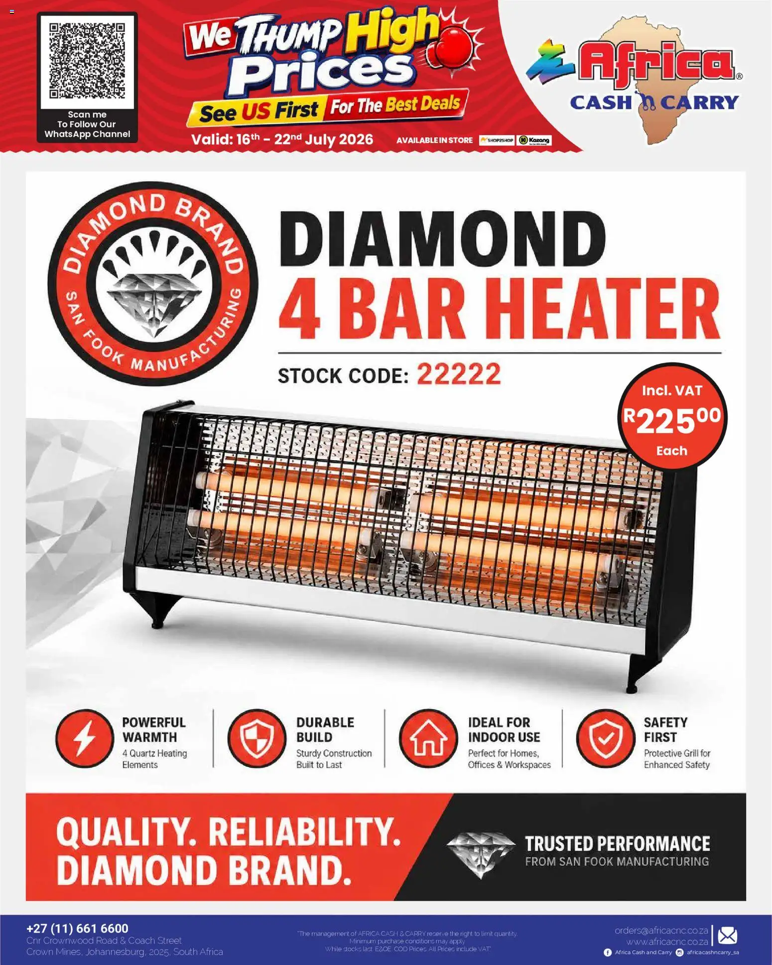 New Africa Cash & Carry catalogue – valid from 16/07/2026 | Page: 36 | Products: Grill, Heater, Bar heater, Stock