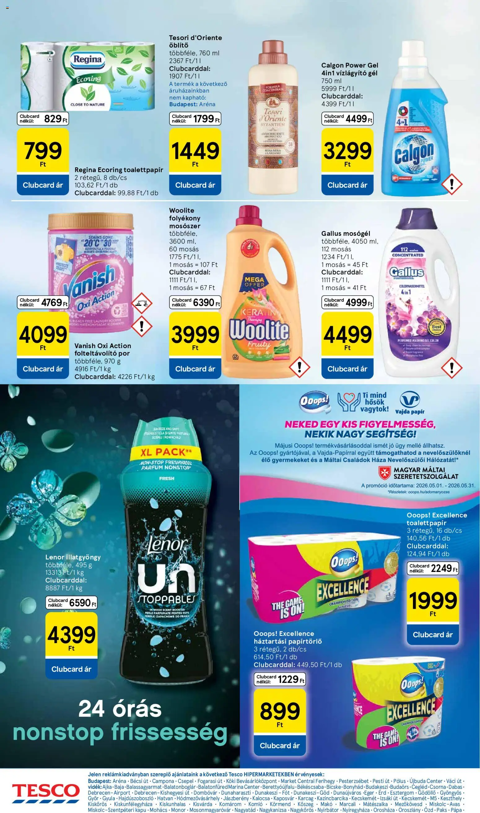 Tesco akciós ujság - amely érvényes a következő dátumtól: 21.05.2026 | Oldal: 28 | Termékek: Mosógél, Öblítő, Kapu, Folyékony mosószer