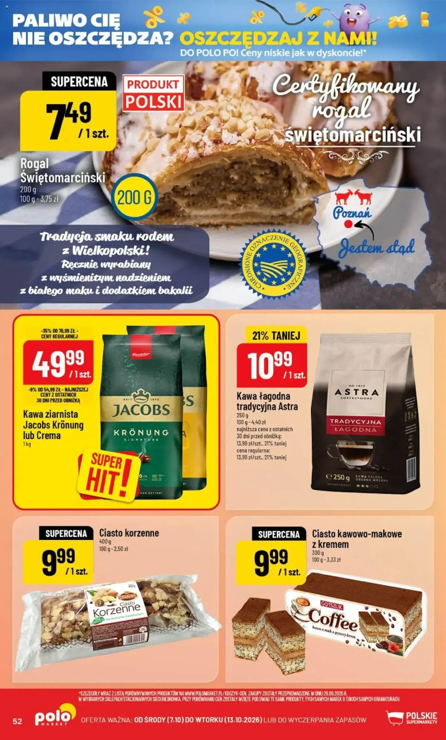Nowa POLOmarket gazetka od jutra 07.10.2026 | Strona: 52 | Produkty: Jacobs, Ciasto, Rogal świętomarciński, Krem