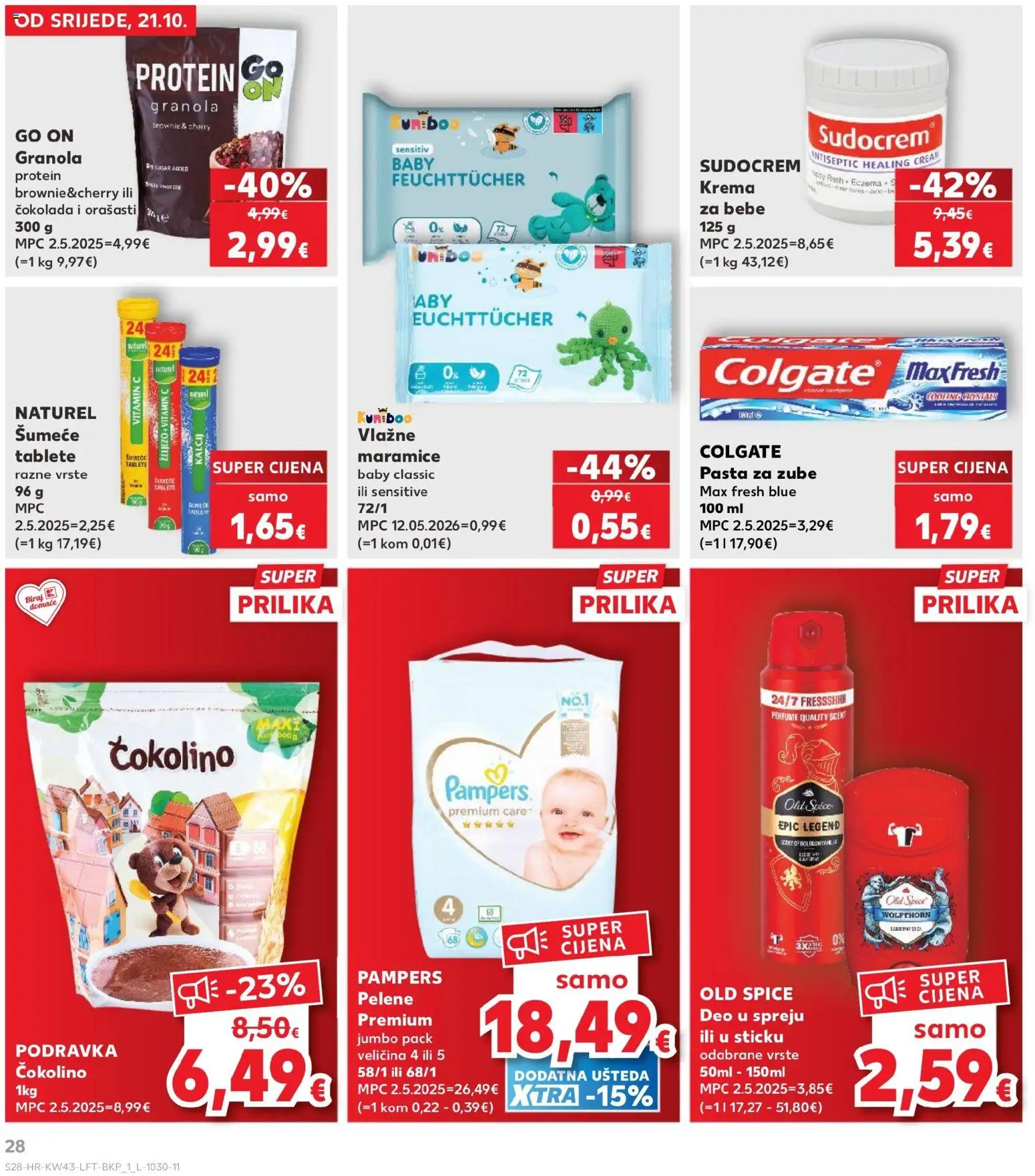 Kaufland katalog | vrijedi od 21.10.2026 | Stranica: 28 | Proizvodi: Pelene, Krema, Old Spice, Šumeće tablete