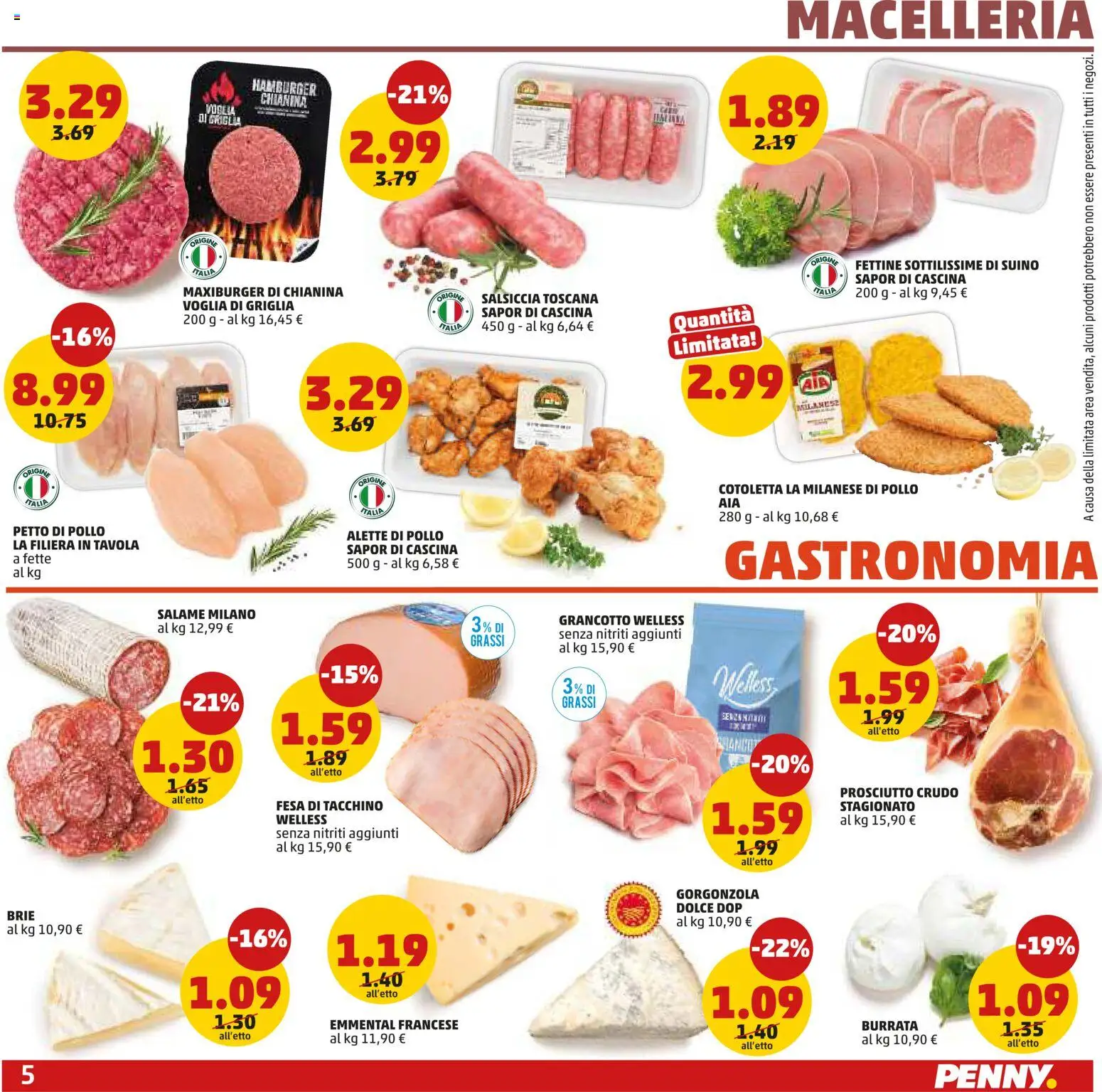 Volantino PENNY del 18.06.2026 | Pagina: 5 | Prodotti: Petto di Pollo, Griglia, Hamburger, Gorgonzola