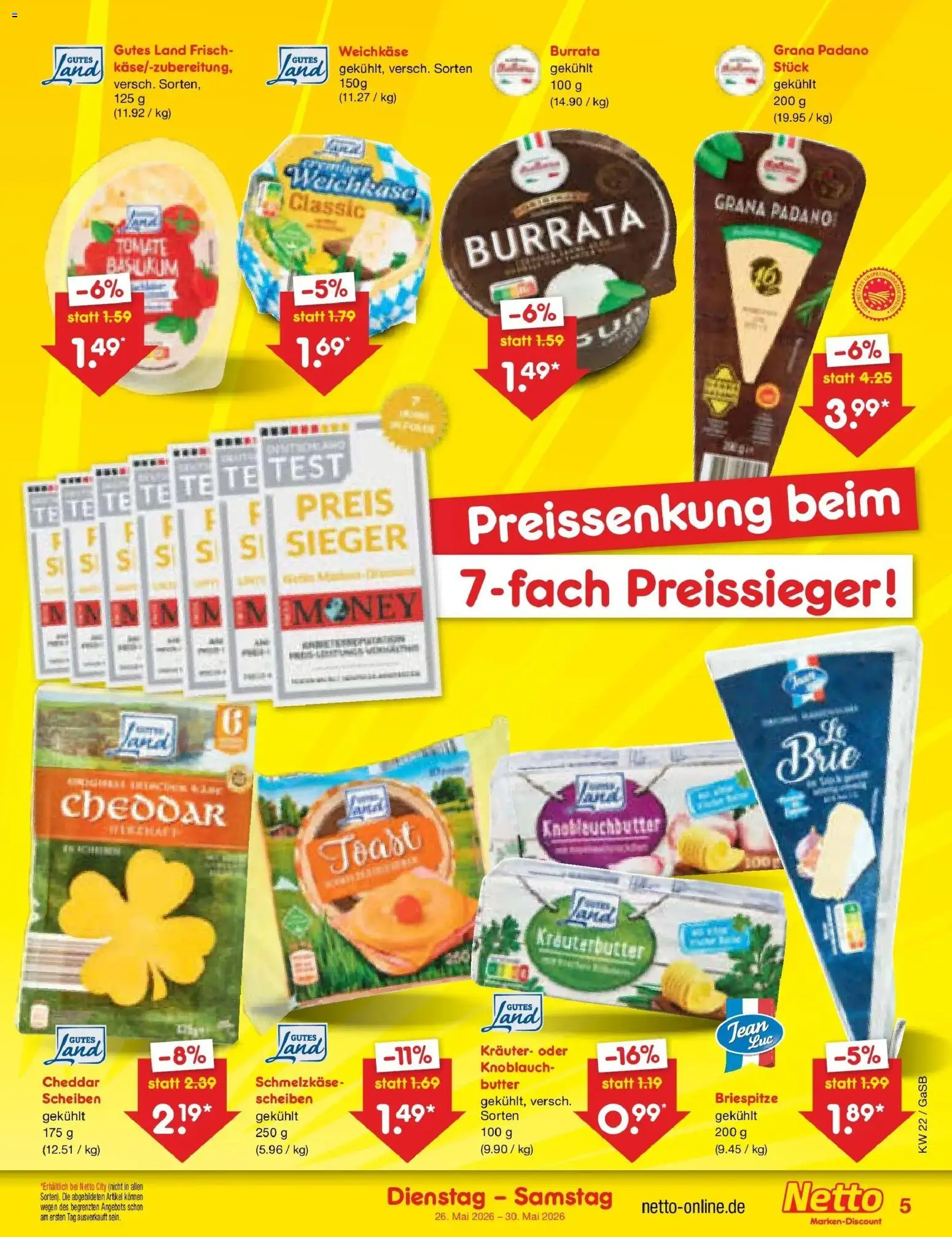 Netto Marken-Discount Prospekt Bremen-Lesum – gültig ab 26.05.2026 | Seite: 5 | Produkte: Butter, Toast, Burrata, Knoblauch