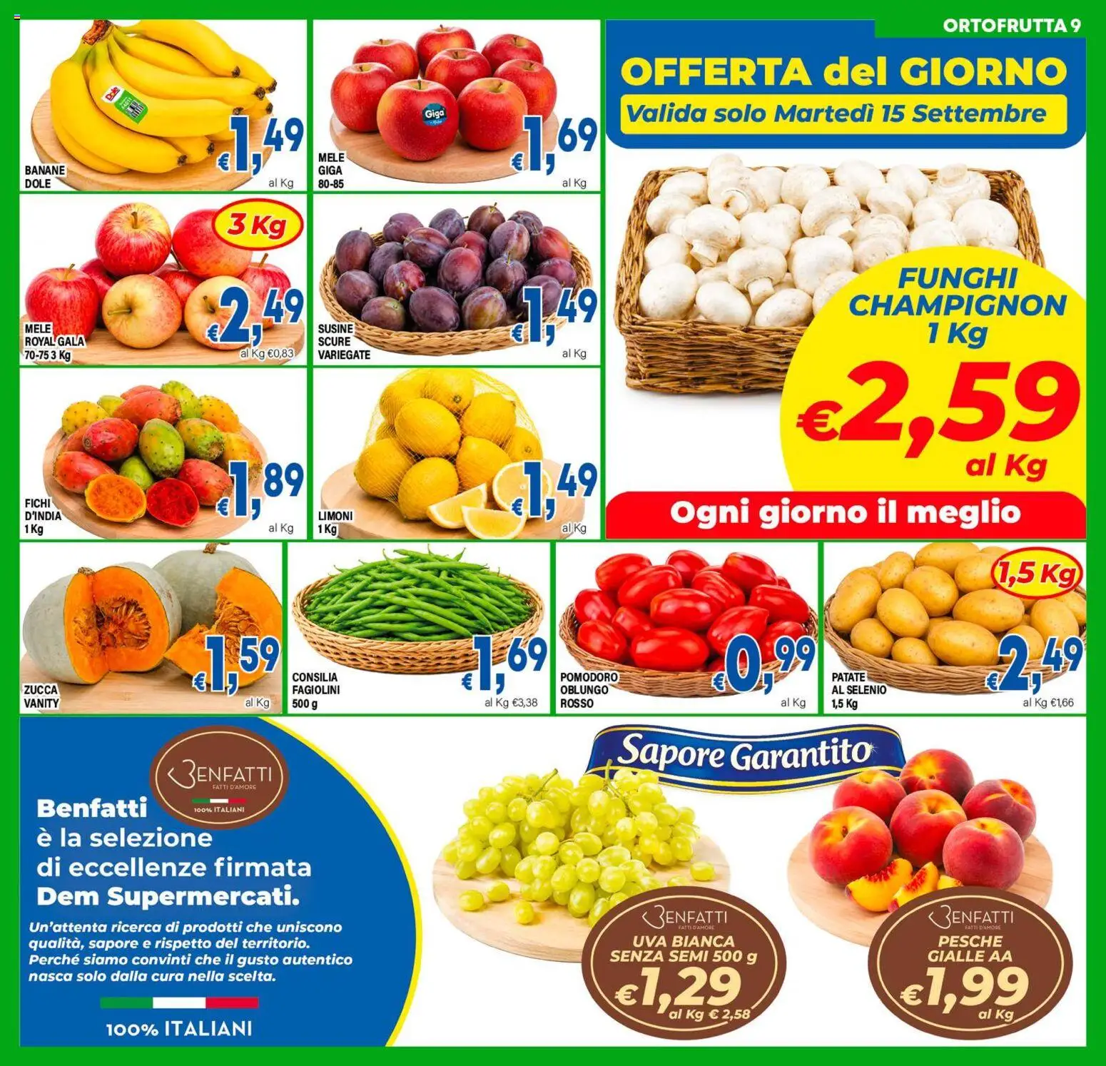 Volantino DEM del 11/09/2026 | Pagina: 9 | Prodotti: Banane, Fichi, Zucca, Fagiolini