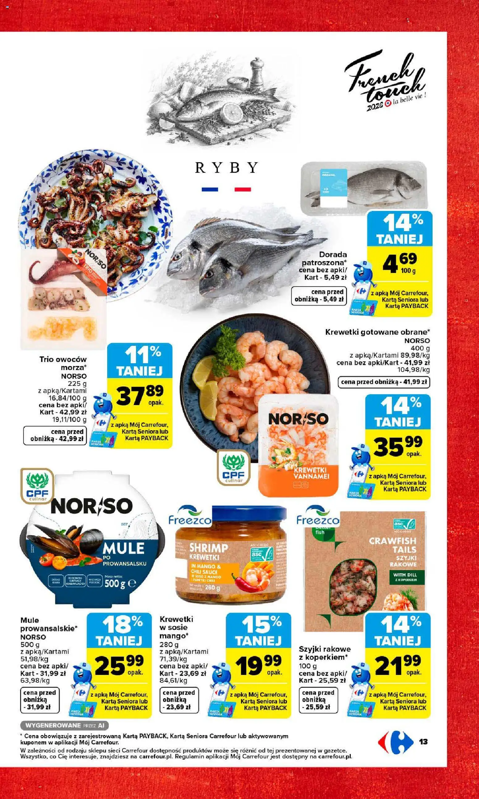 Carrefour gazetka - Przystanek Francia od 19.10.2026 | Strona: 15 | Produkty: Chili, Karta, Dorada, Krewetki vannamei