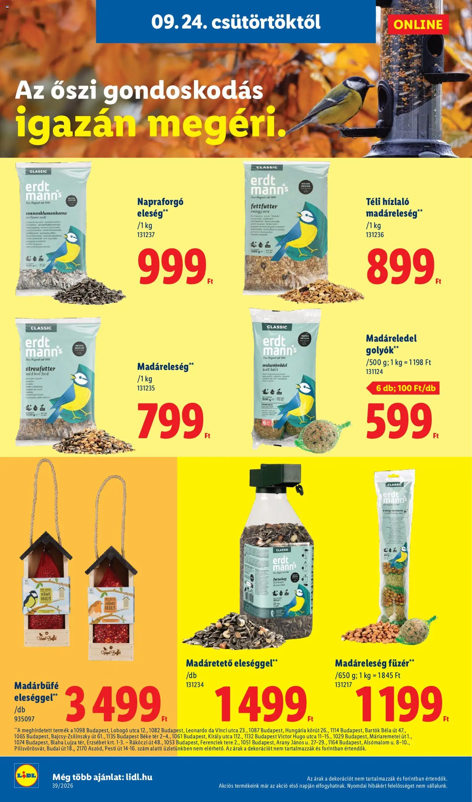 Lidl akciós ujság - amely érvényes a következő dátumtól: 2026.09.24. | Oldal: 22 | Termékek: Napraforgó, Madáretető