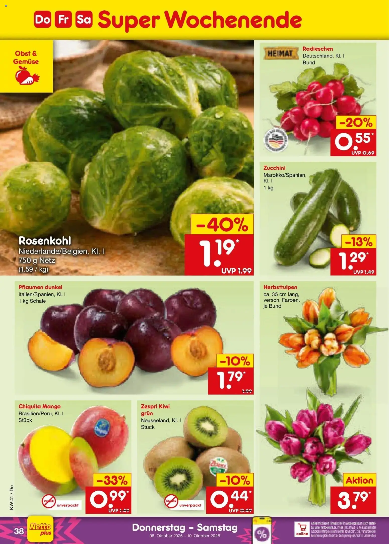 Netto Marken-Discount Prospekt Stuttgart (ab 05.10.2026) » Angebote | Seite: 48 | Produkte: Gemüse, Mango, Zucchini, Kiwi