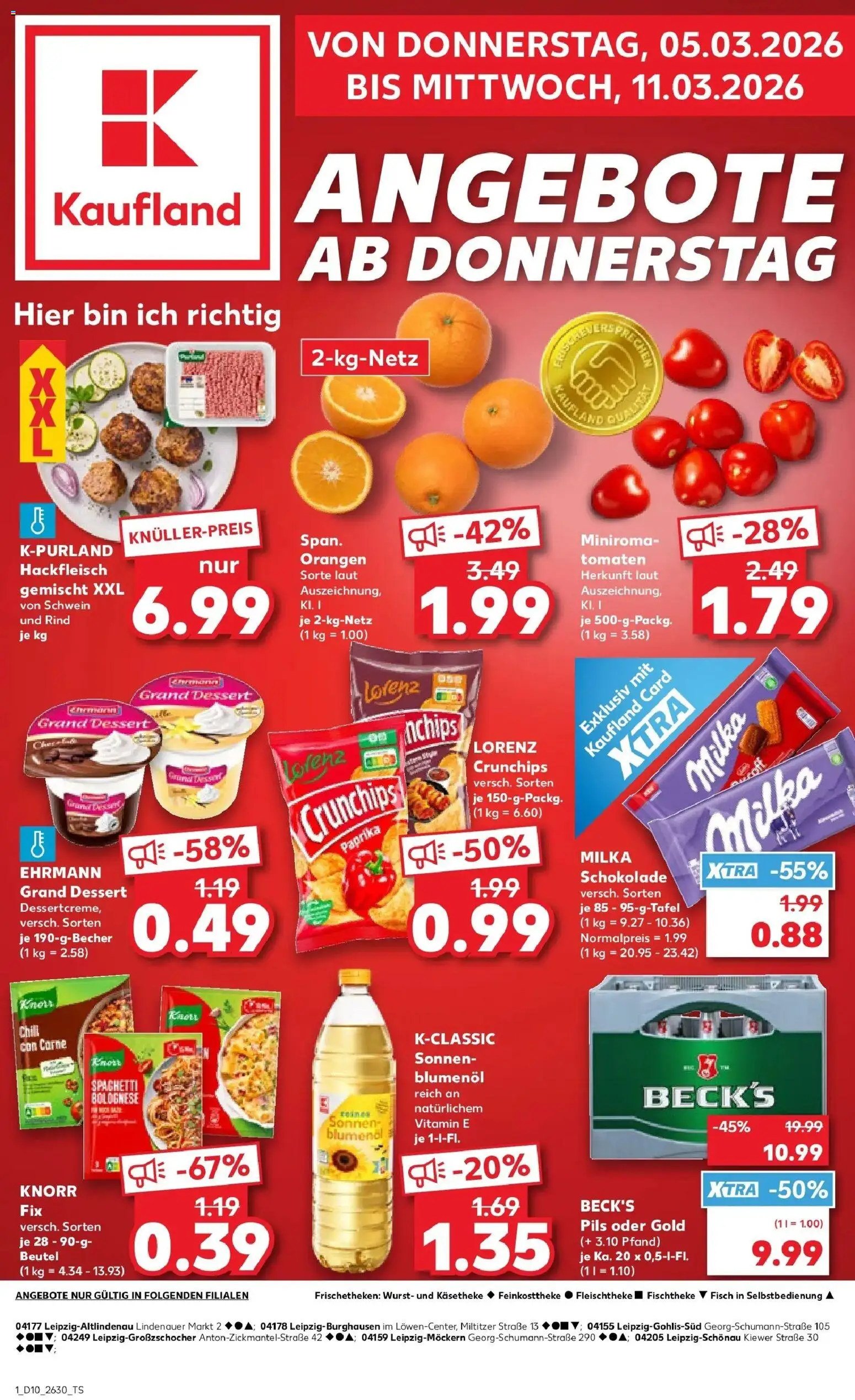 Kaufland Prospekt Leipzig	 – gültig ab 05.03.2026 | Seite: 1 | Produkte: Milka schokolade, Orangen, Fisch, Chili