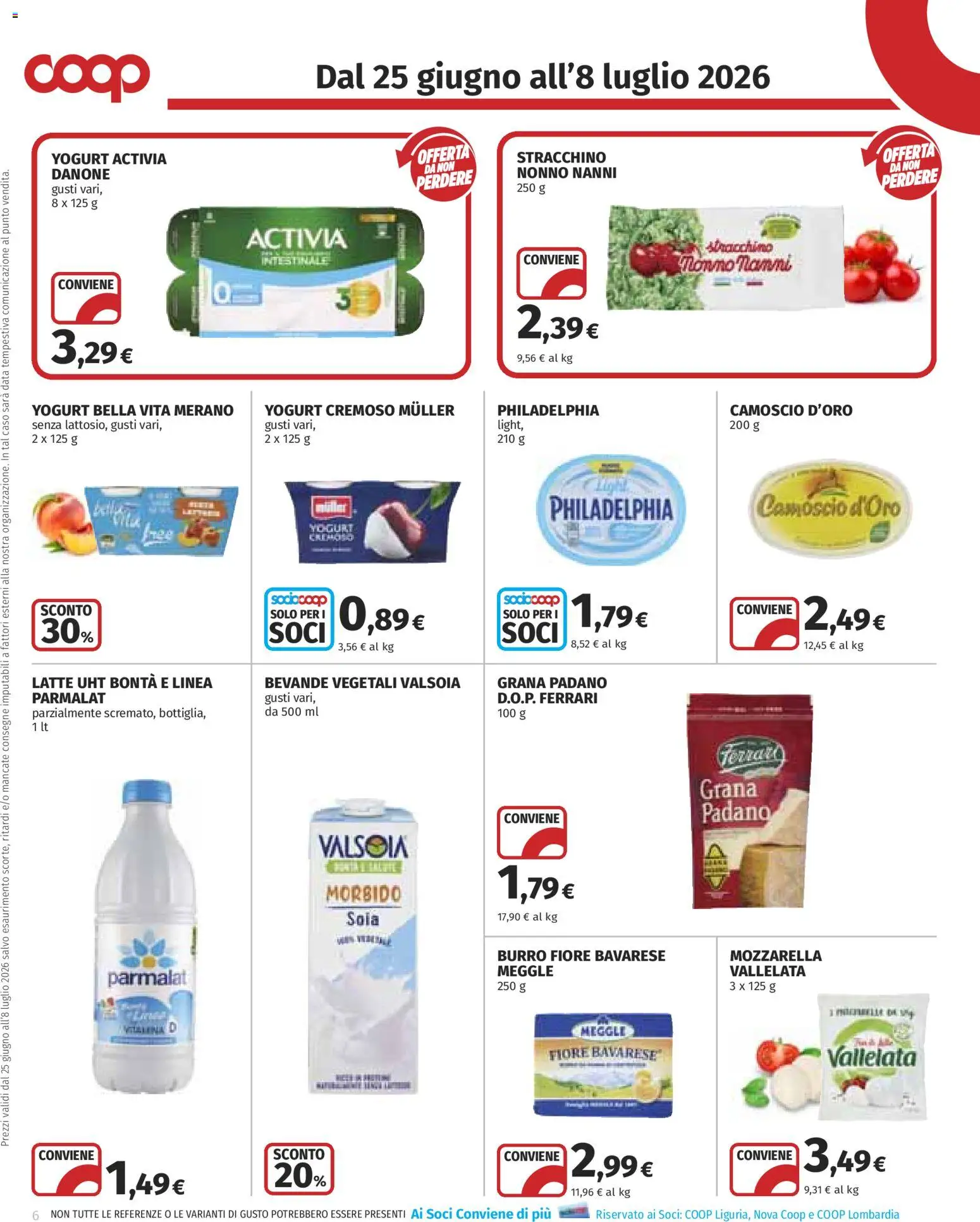 Volantino COOP del 25/06/2026 | Pagina: 6 | Prodotti: Yogurt, Latte, Burro, Grana Padano
