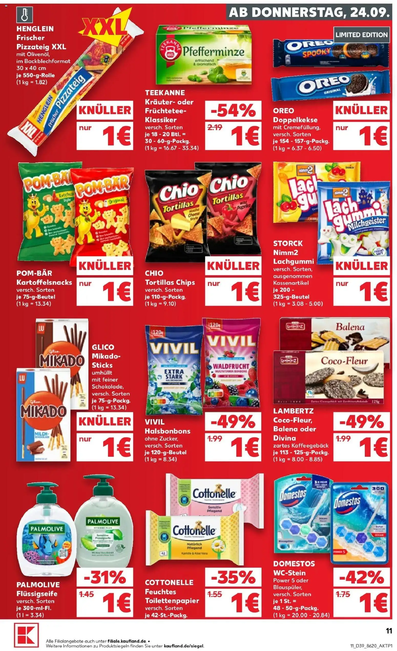 Prospekt Kaufland ab 24.09.2026 » Angebote Online zum Blättern | Seite: 11 | Produkte: Milch, Olivenol, Teekanne, Feuchtes Toilettenpapier
