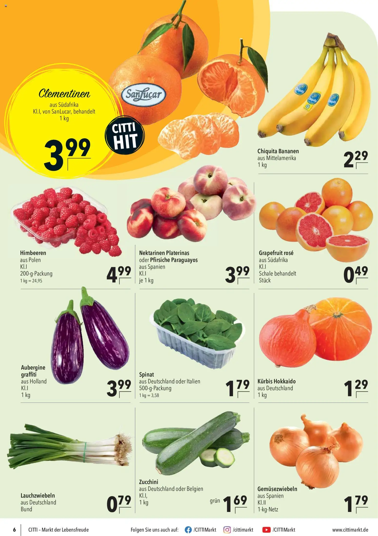 CITTI Markt Prospekt – gültig ab 09.09.2026 | Seite: 6 | Produkte: Himbeeren, Nektarinen, Grapefruit, Kürbis