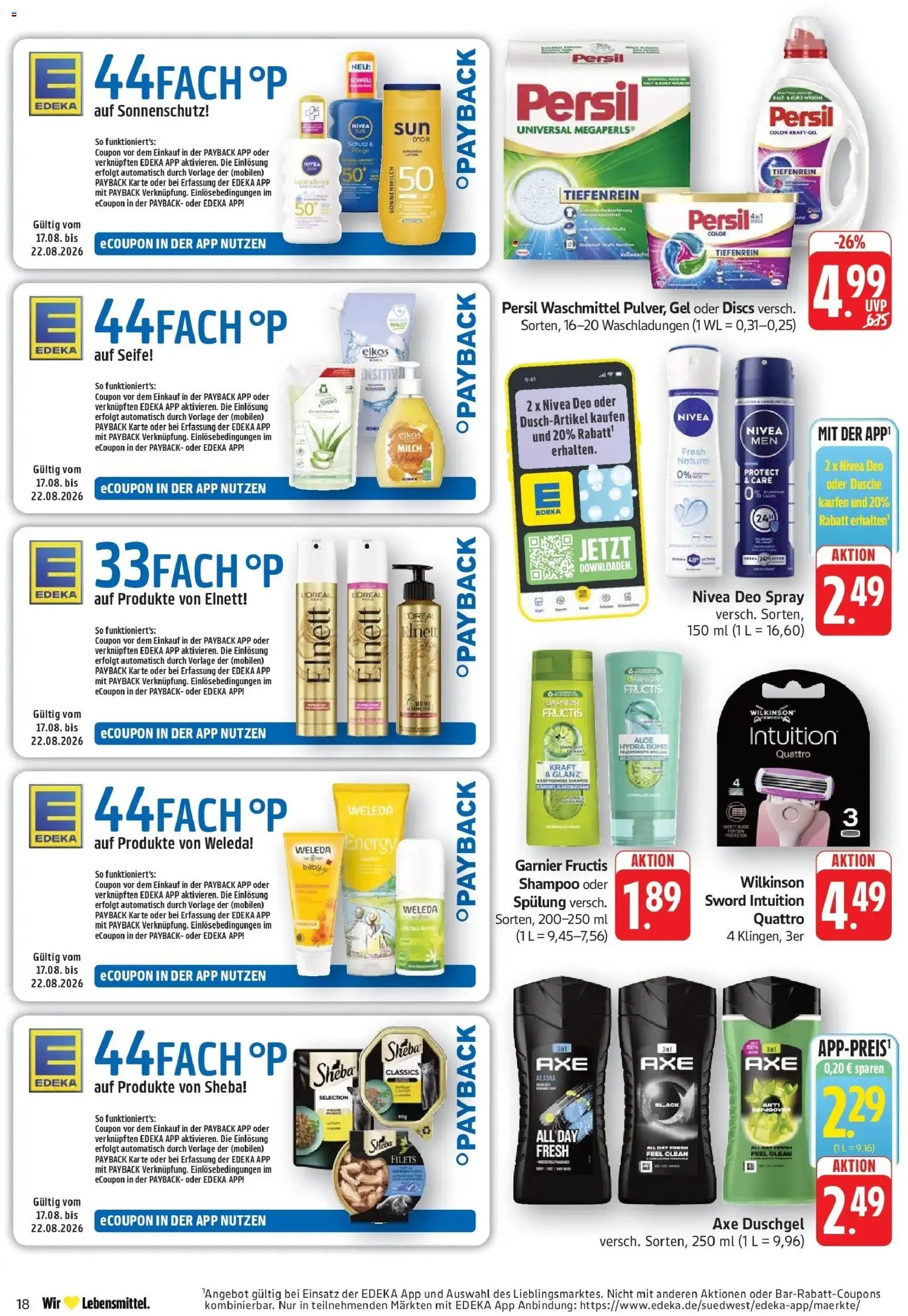 Edeka Prospekt Eislingen (ab 17.08.2026) » Angebote Online | Seite: 18 | Produkte: Sheba, Shampoo, Spülung, Waschmittel